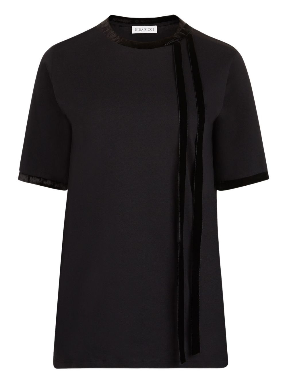 velvet-trimmed short-sleeves top - 1
