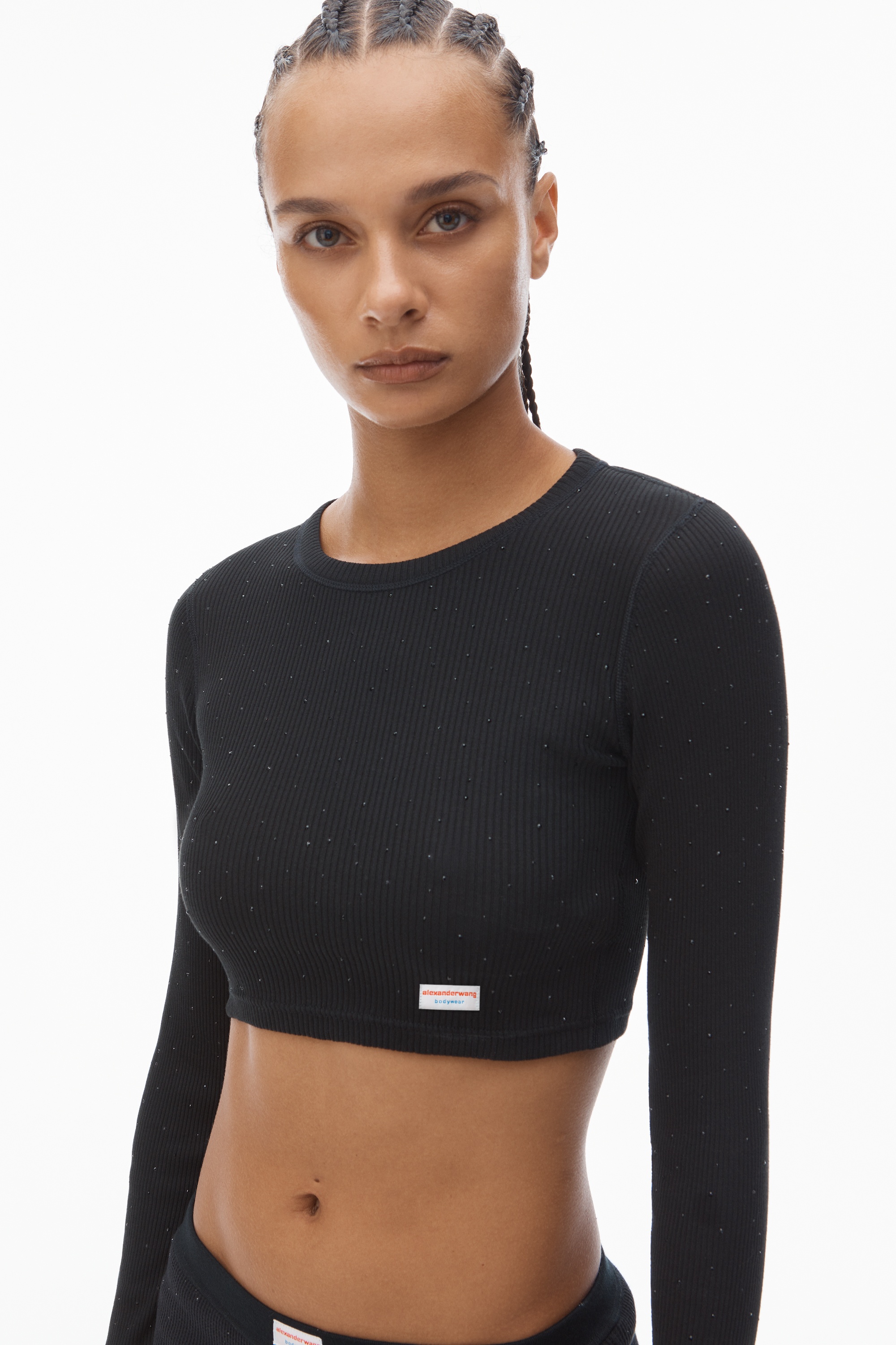 Crystal Hotfix Cropped Long sleeve Tee - 3