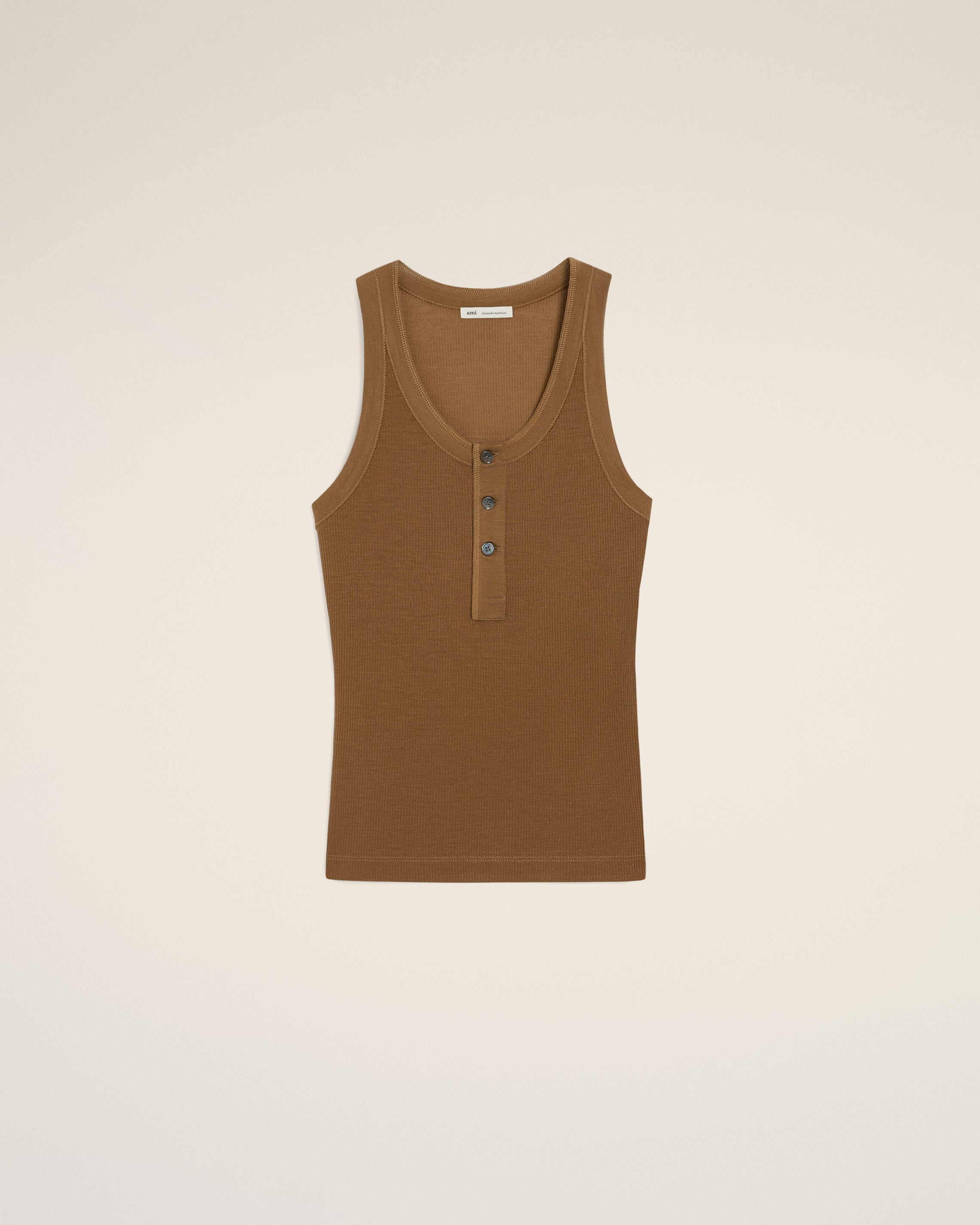 BROWN JERSEY TANKTOP WITH BUTTONED PLACKET - 1