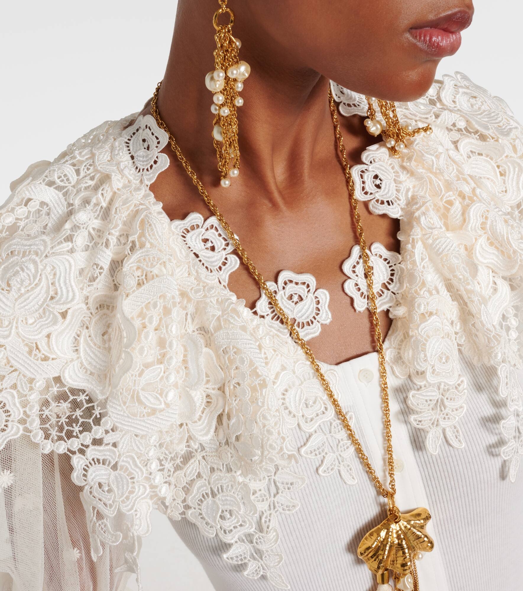 Guipure lace-trimmed cotton bodysuit - 5