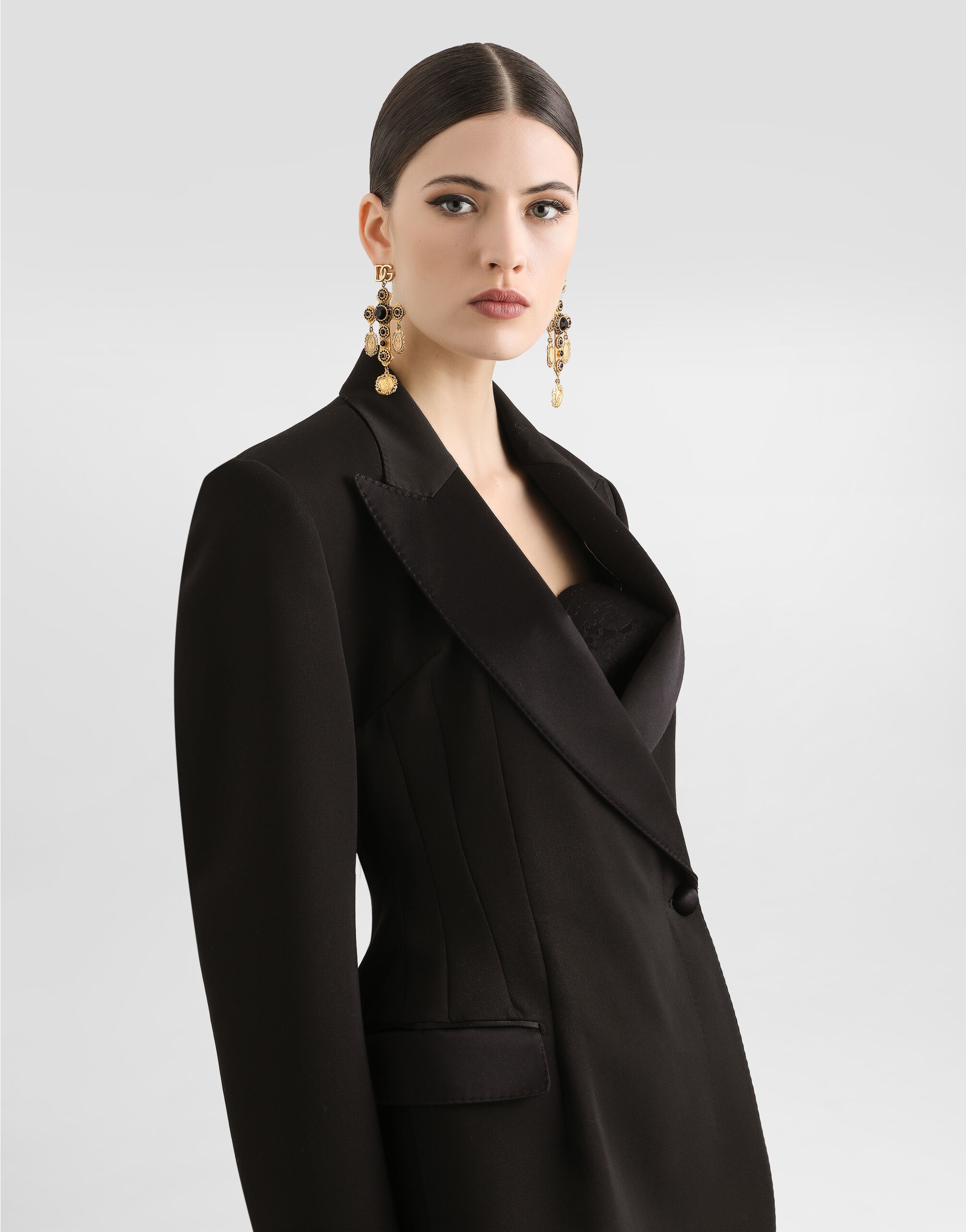 Double-breasted wool gabardine tuxedo jacket - 4