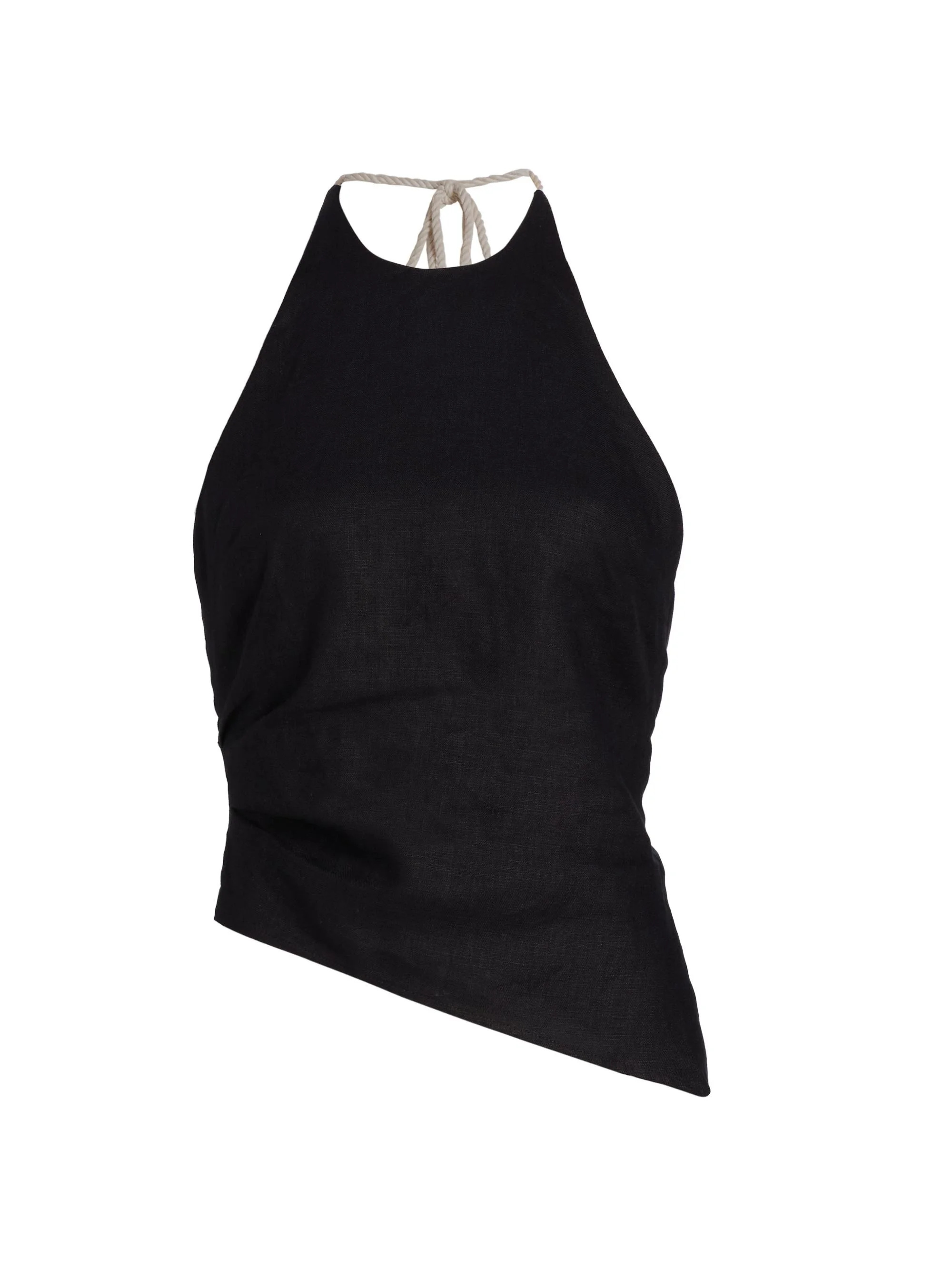 Women's Reese Linen Asymmetric Halter Top - Black - 1