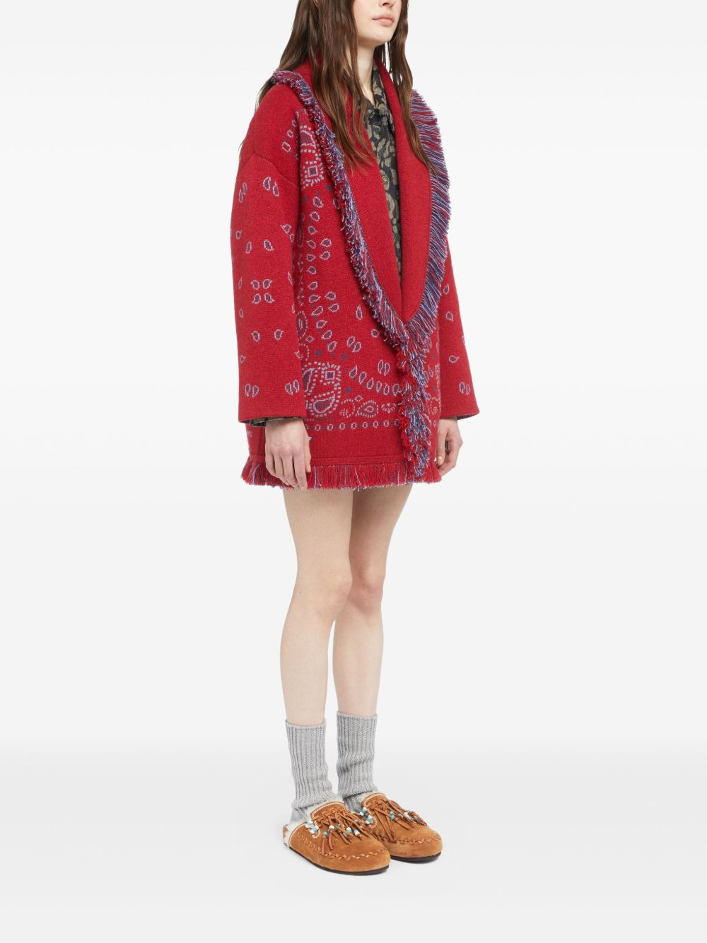bandana-jacquard fringe cardigan - 3