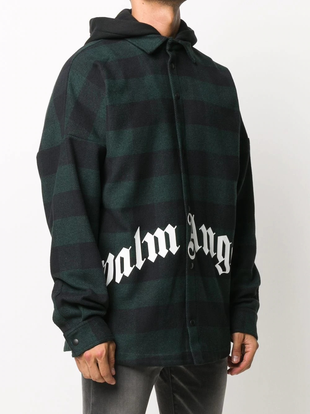 logo hooded plaid overshirt - 3