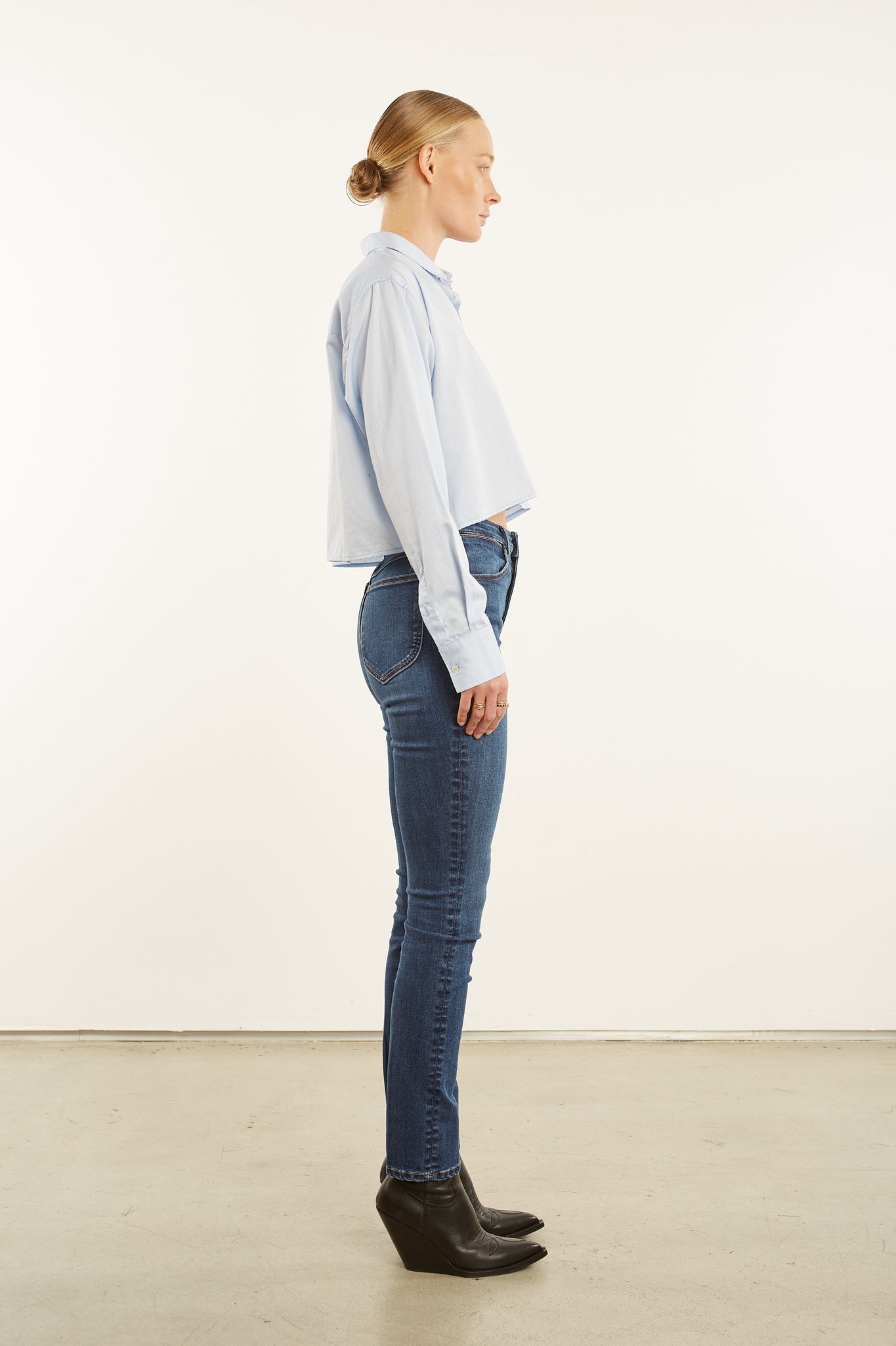 BABY BLUE CROPPED BUTTON DOWN - 3