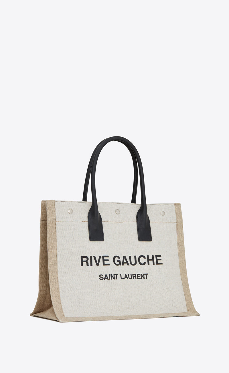 rive gauche small tote bag in linen and leather 5
