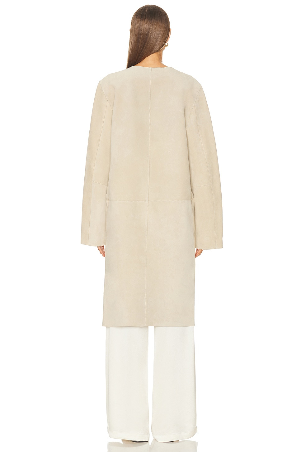 Collarless Suede Coat - 3