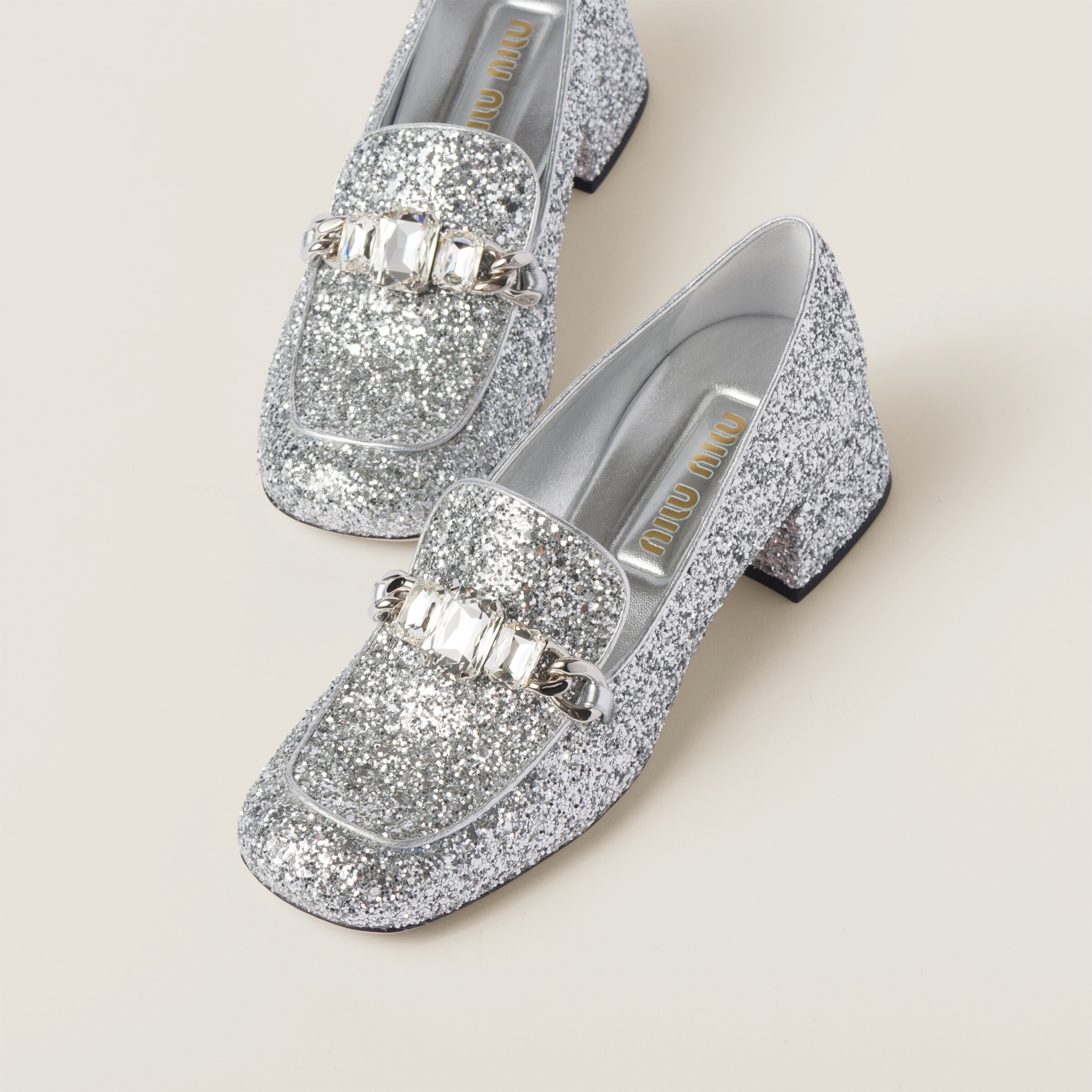 Glitter fabric loafers - 4