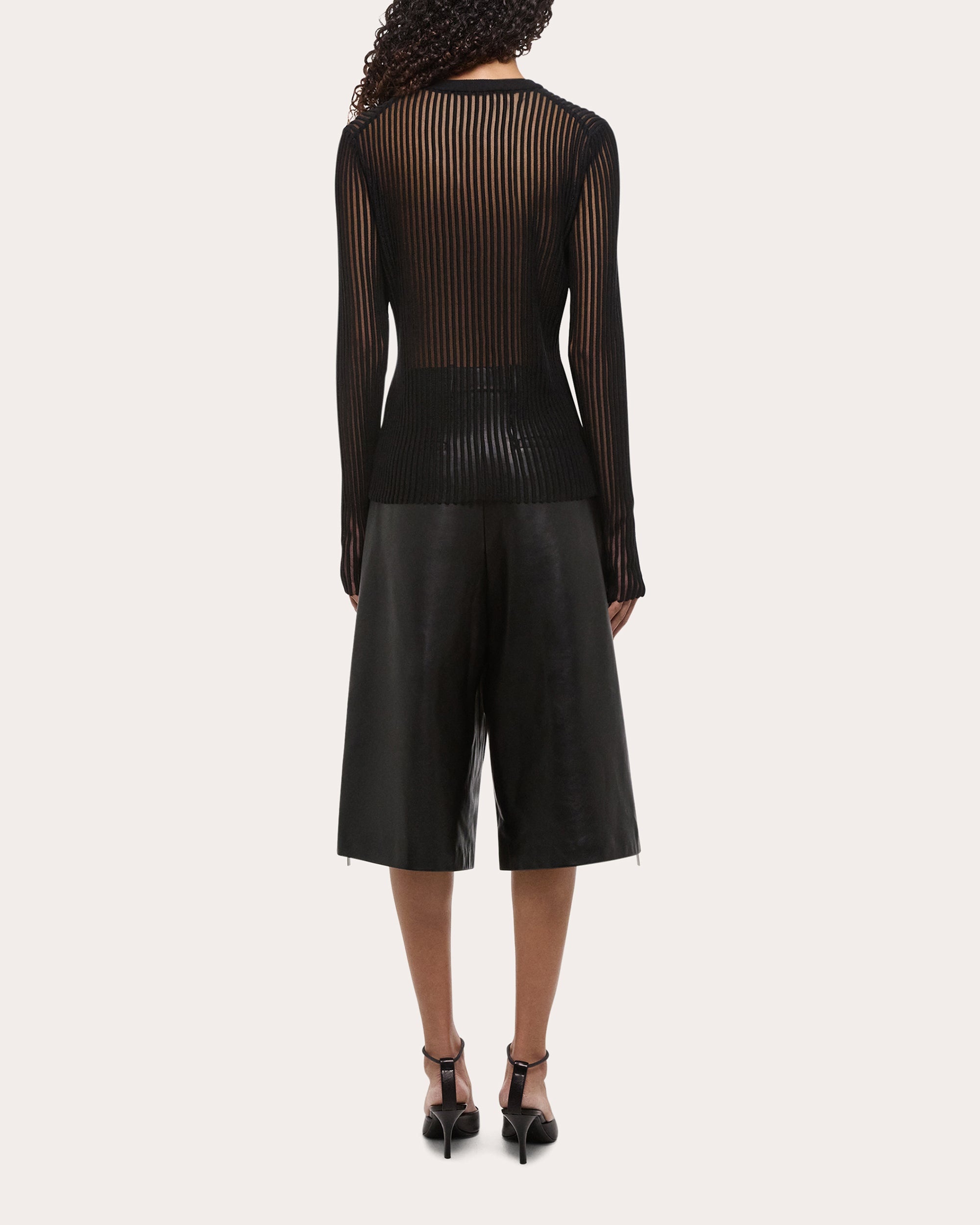 Sheer Stripe Ribbed Cotton Crewneck Sweater - 2