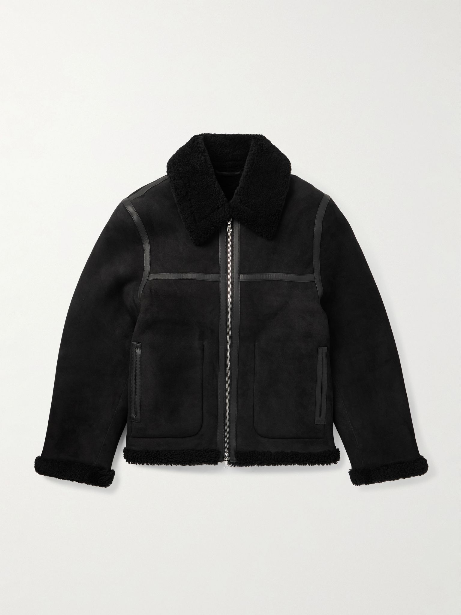 Isaac Leather-Trimmed Shearling Jacket Black - 1
