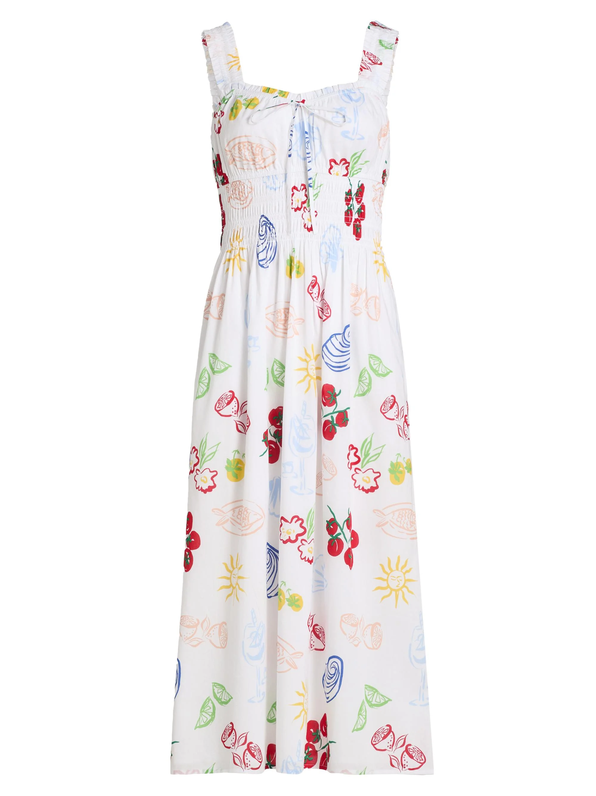 Women's Capri Printed Cotton A-Line Midi-Dress - White Antipasti - 1