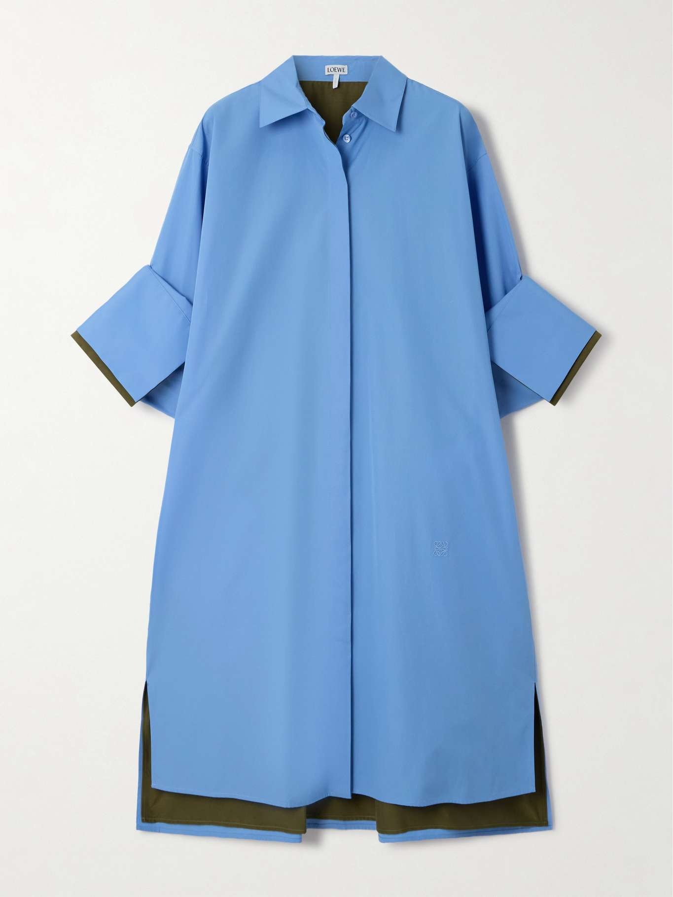 Pleated two-tone cotton-poplin mini shirt dress - 1