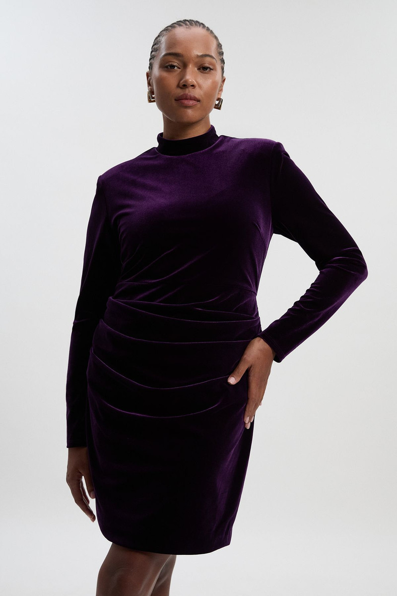 Plus Size Tailored Velvet High Neck Mini Dress 1