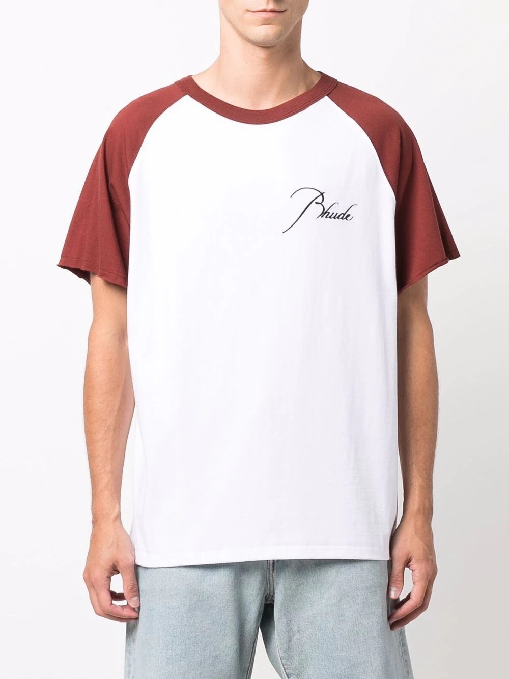 logo print two-tone cotton T-shirt - 3