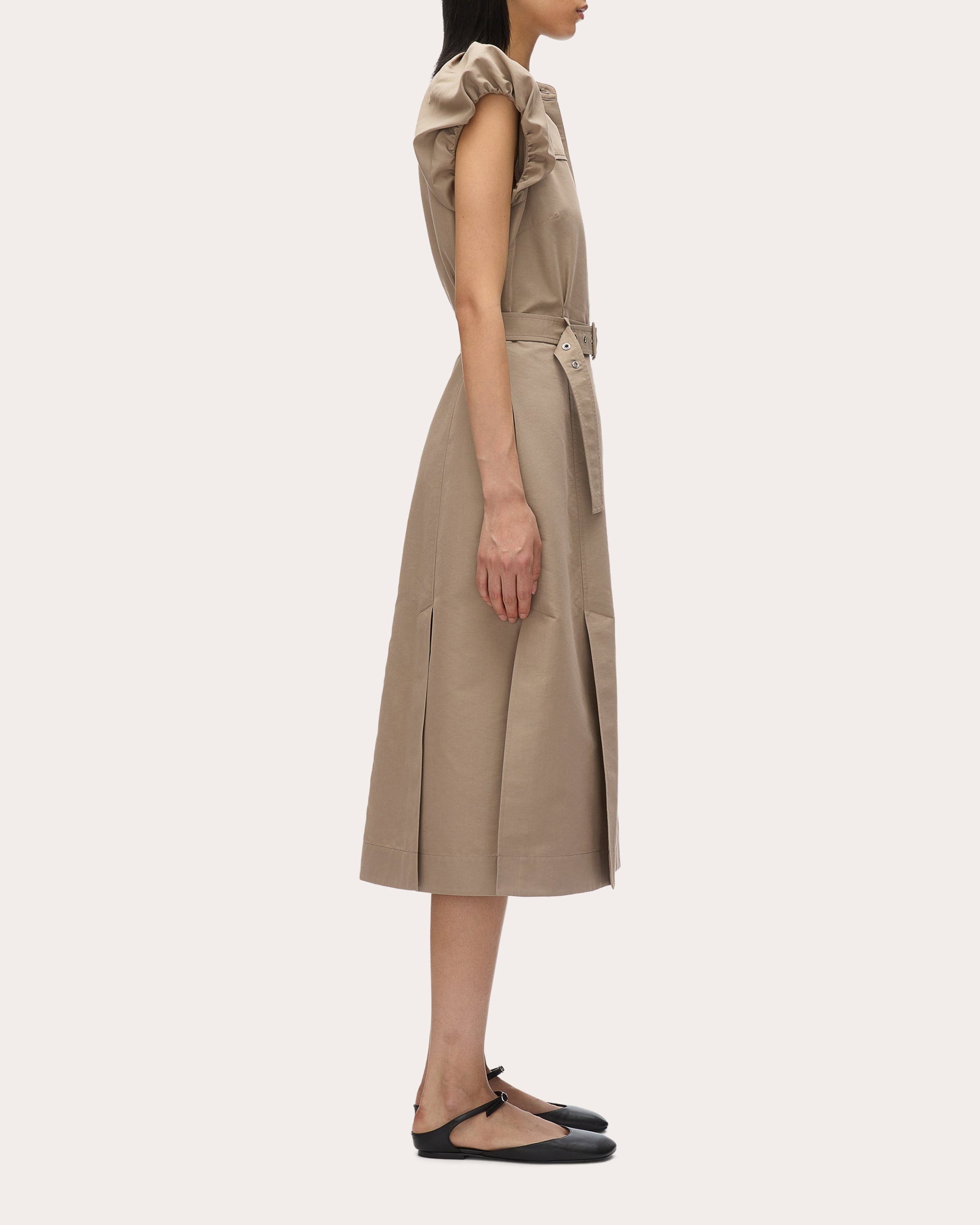 Poplin Puffed Cloud-Sleeve Shirt Dress - 3