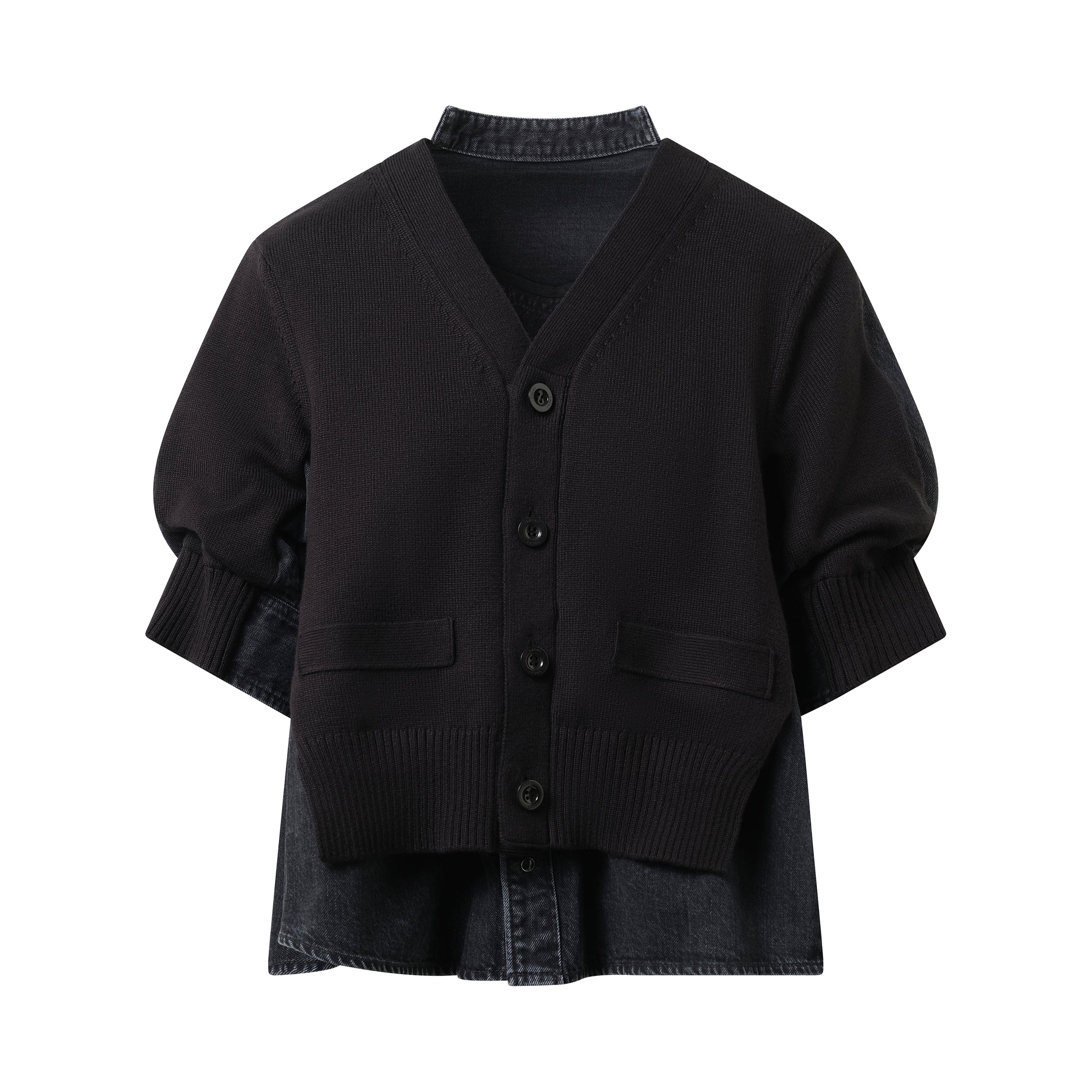 Denim x Knit Cardigan in Black - 2