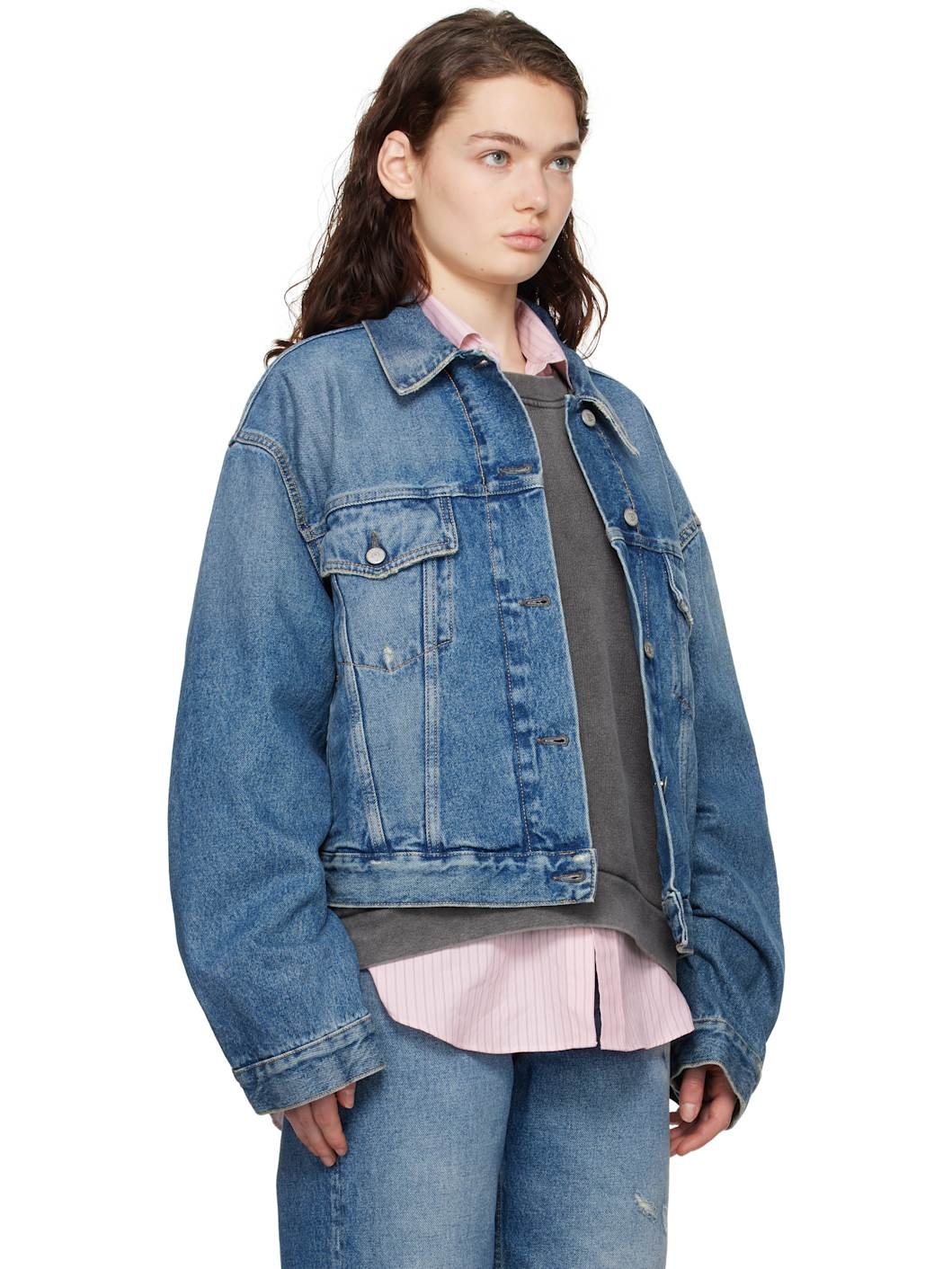 Blue Relaxed Cropped Fit Denim Jacket - 2