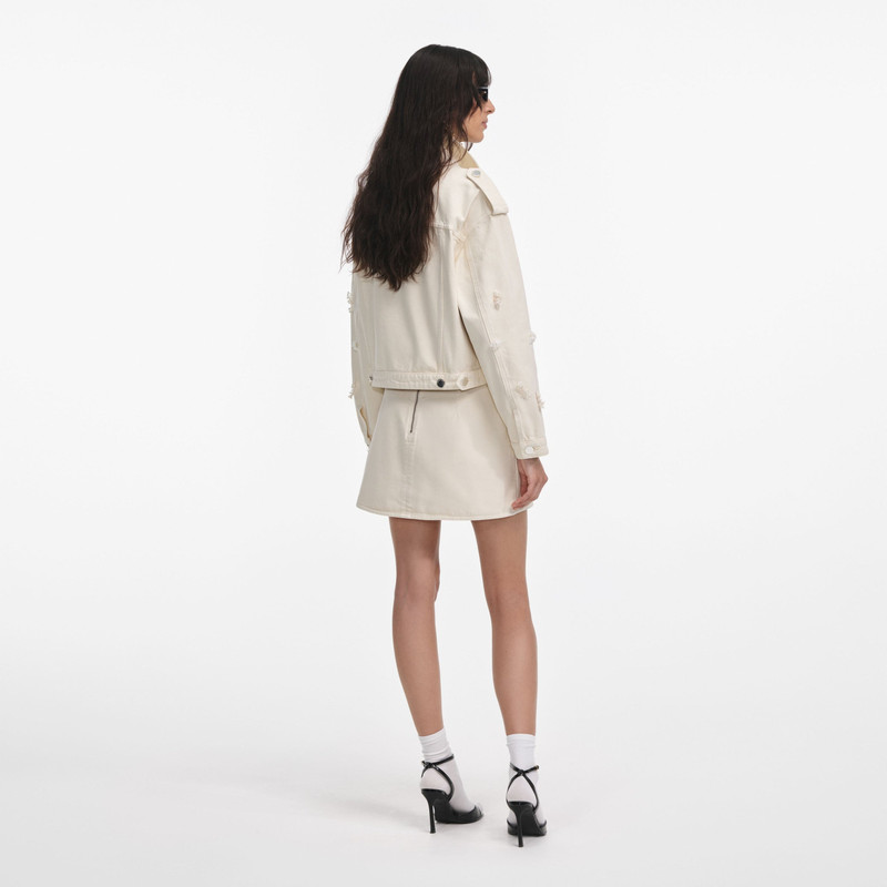 self-portrait Cream Denim Beaded Floral Mini Skirt outlook