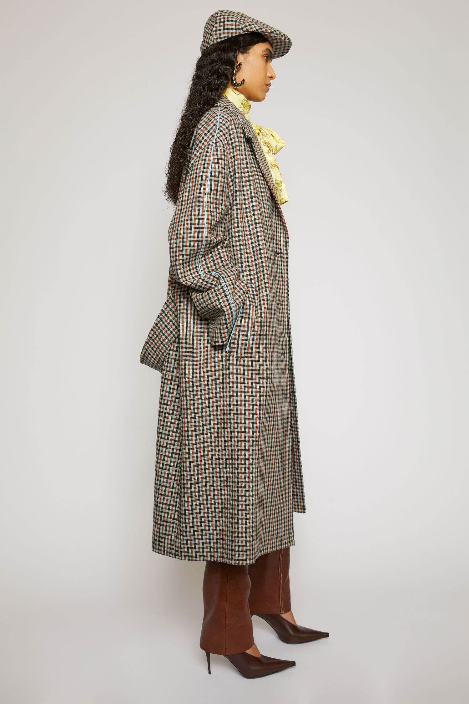 Checked wool coat light blue/orange - 3