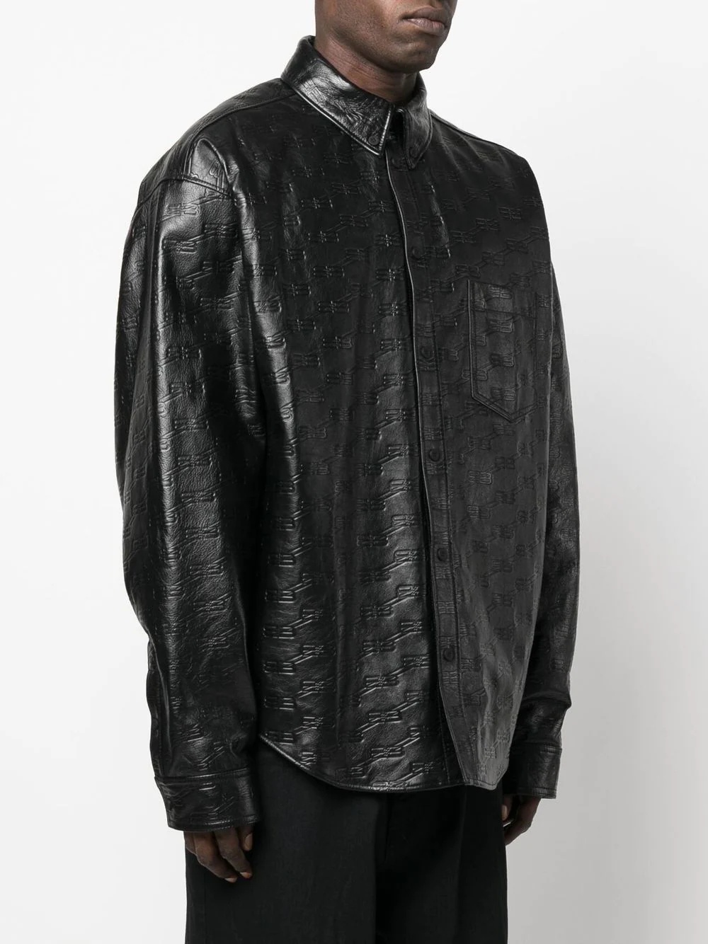 BB-monogram leather shirt jacket - 3