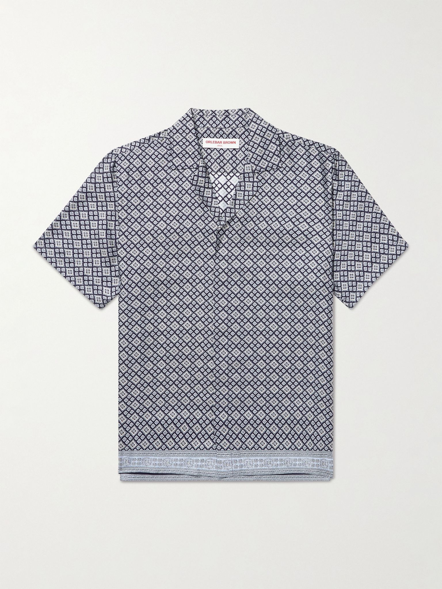 Maitan Camp-Collar Printed Silk-Twill Shirt Navy - 1