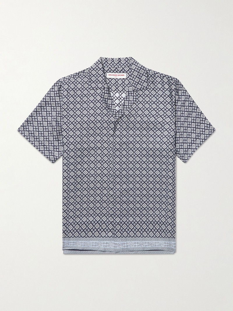 Maitan Camp-Collar Printed Silk-Twill Shirt Navy 1