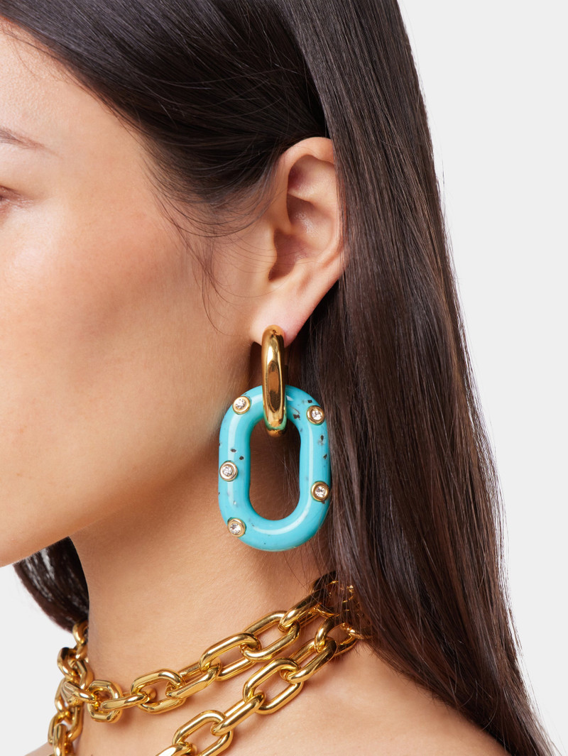 rabanne BLUE XL LINK OVERSIZED PALM SPRING EARRINGS outlook