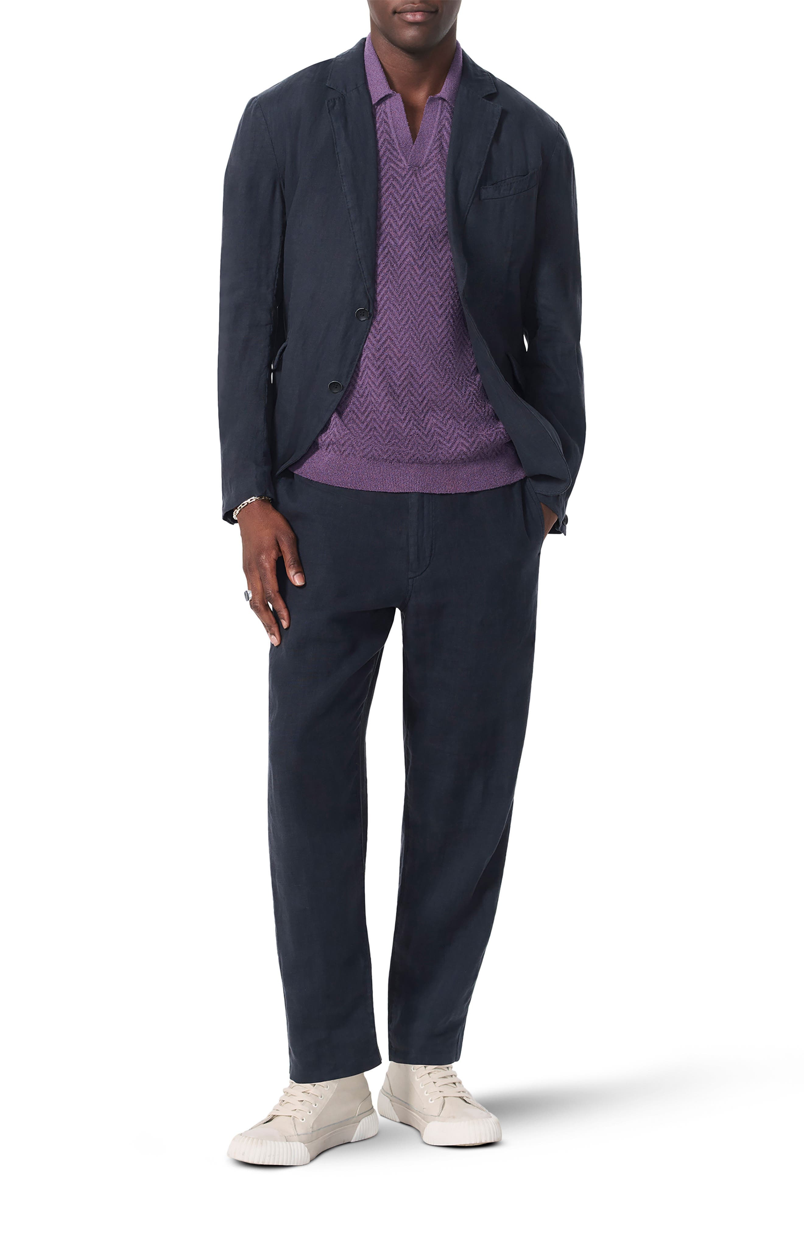 rag & bone Zuma Johnny Collar Chevron Terry Cloth Polo in Purple at Nordstrom - 5