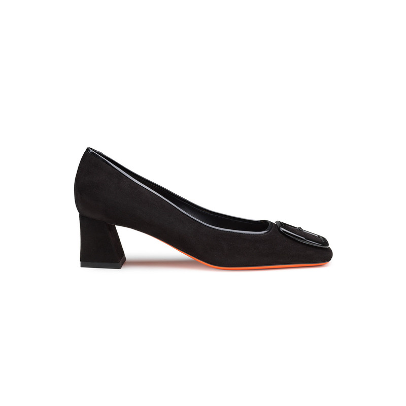 Women's black suede mid-heel pump 1