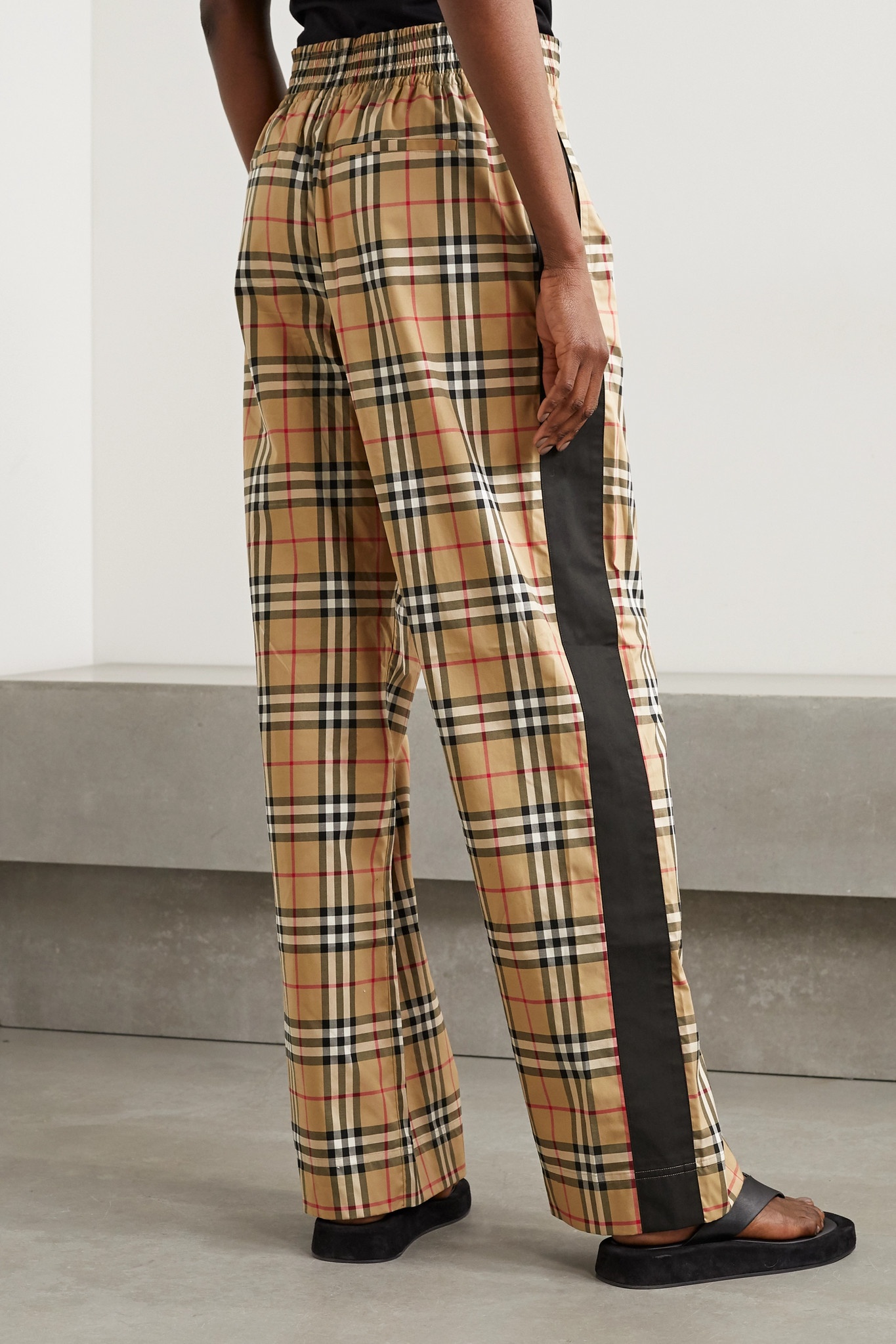 Striped checked cotton-blend wide-leg pants - 3