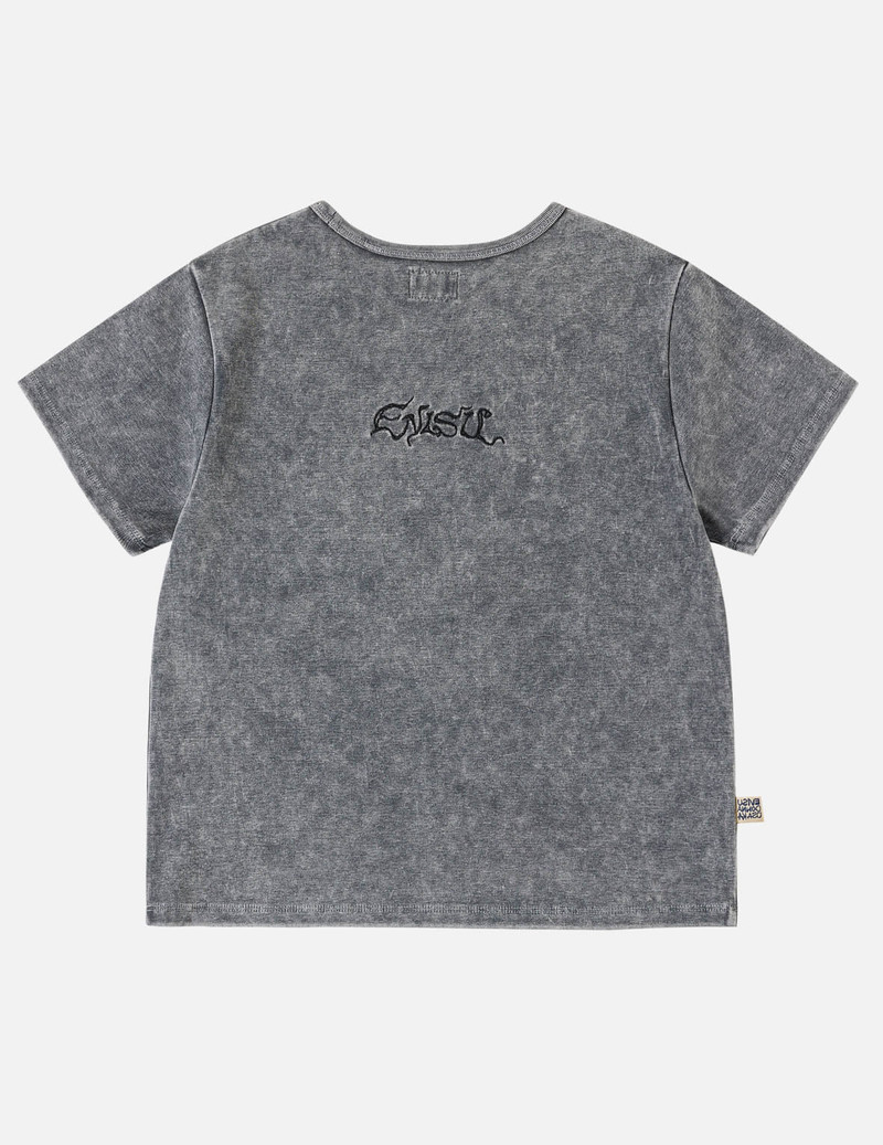 Slogan Seagull Embroidery Oil Wash T-shirt 4