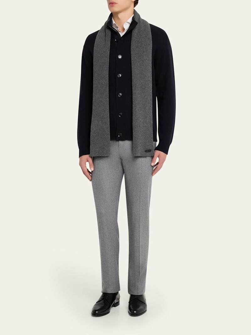 Brioni Men's Cashmere Rib Leather-Label Scarf outlook