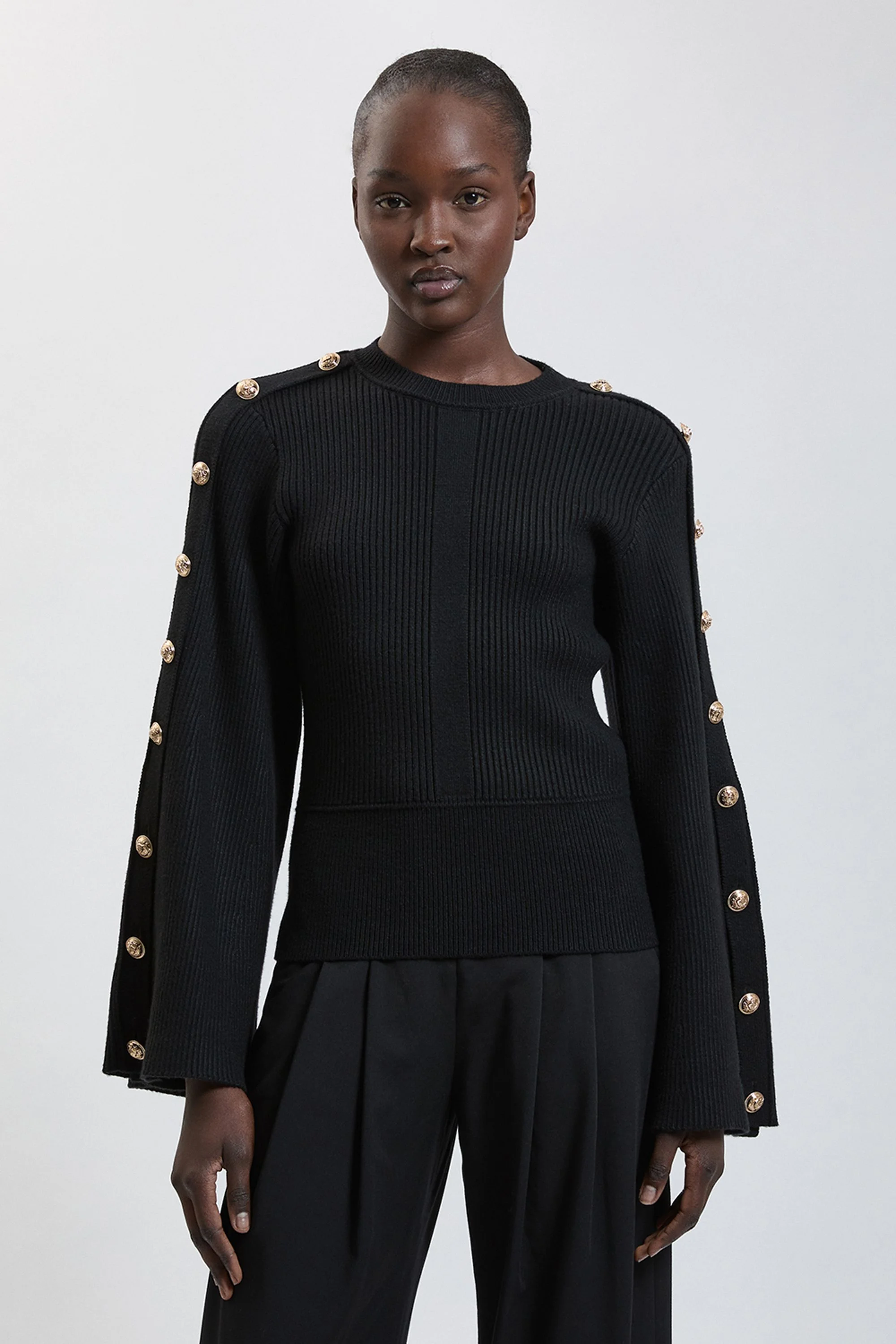 Military Button Up Sleeved Knitted Jumper - 1