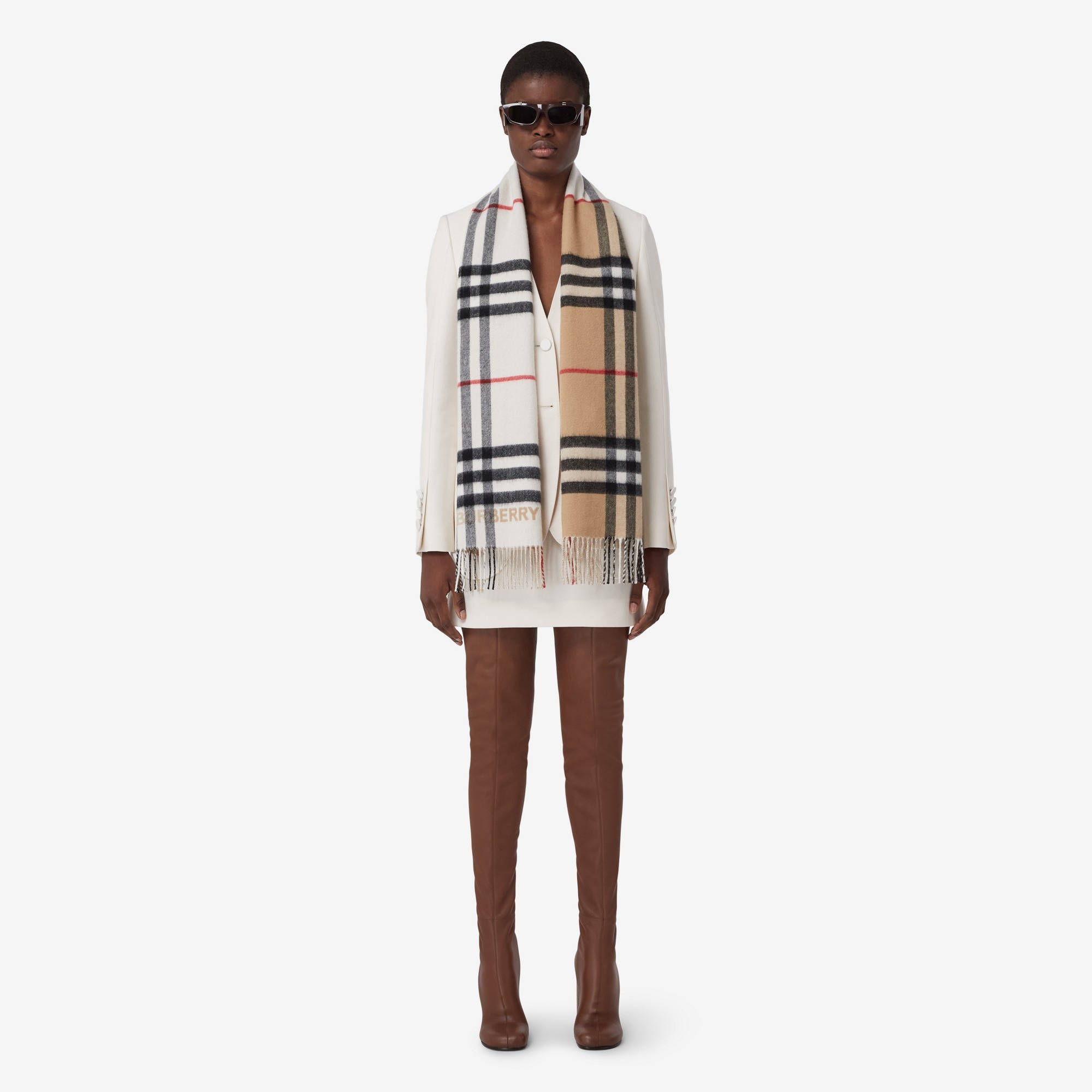 Contrast Check Cashmere Scarf - 3