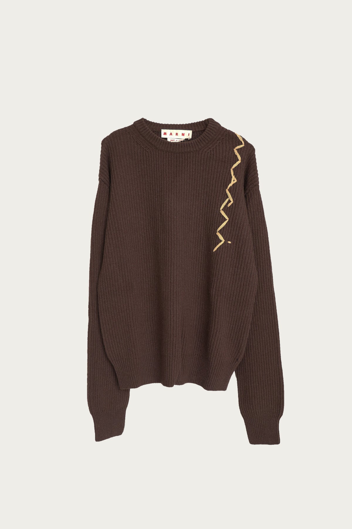 Embroidered Logo Roundneck Sweater - Moca - 1