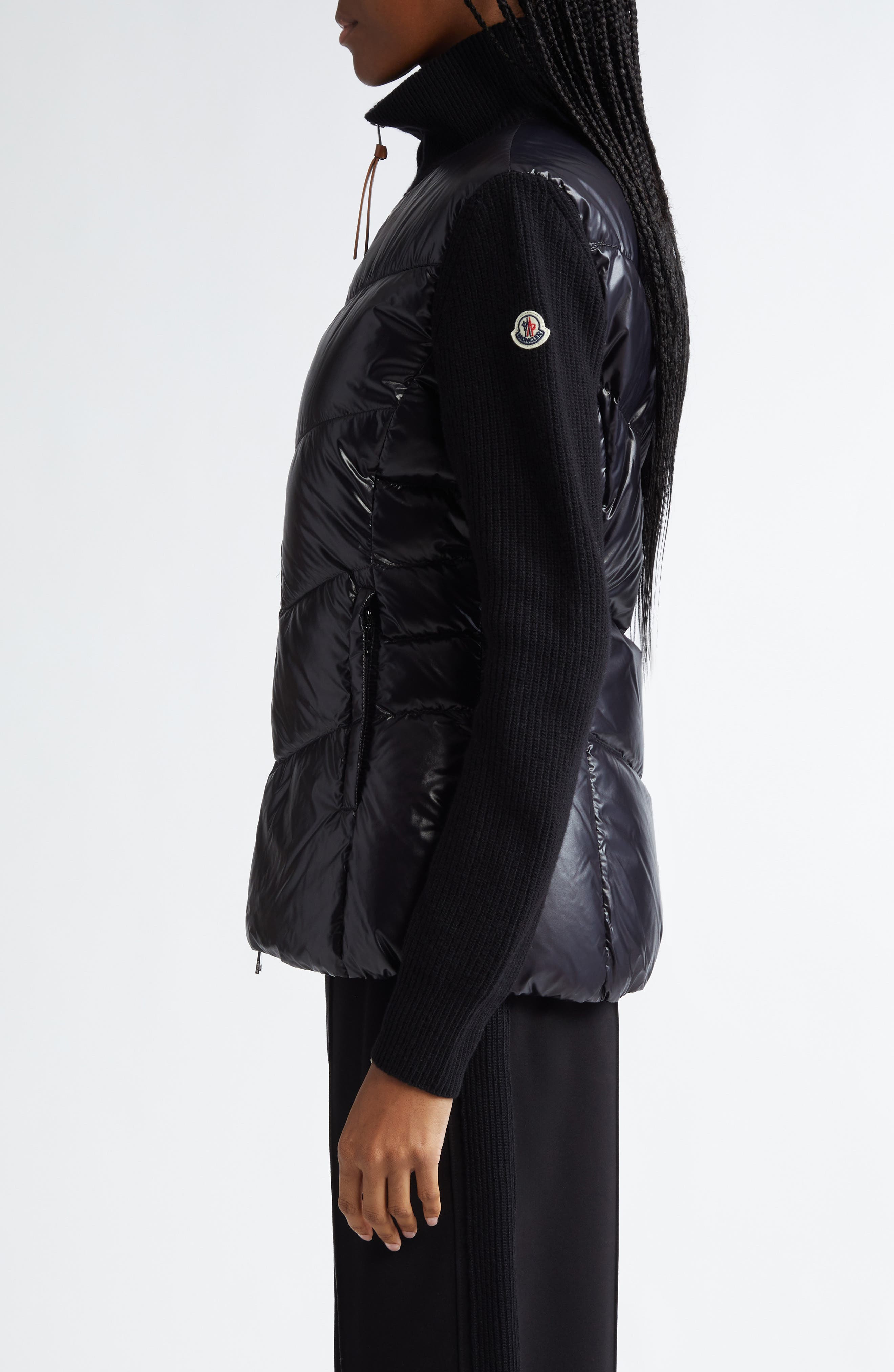 Moncler Quilted Down & Knit Cardigan in Black at Nordstrom - 4