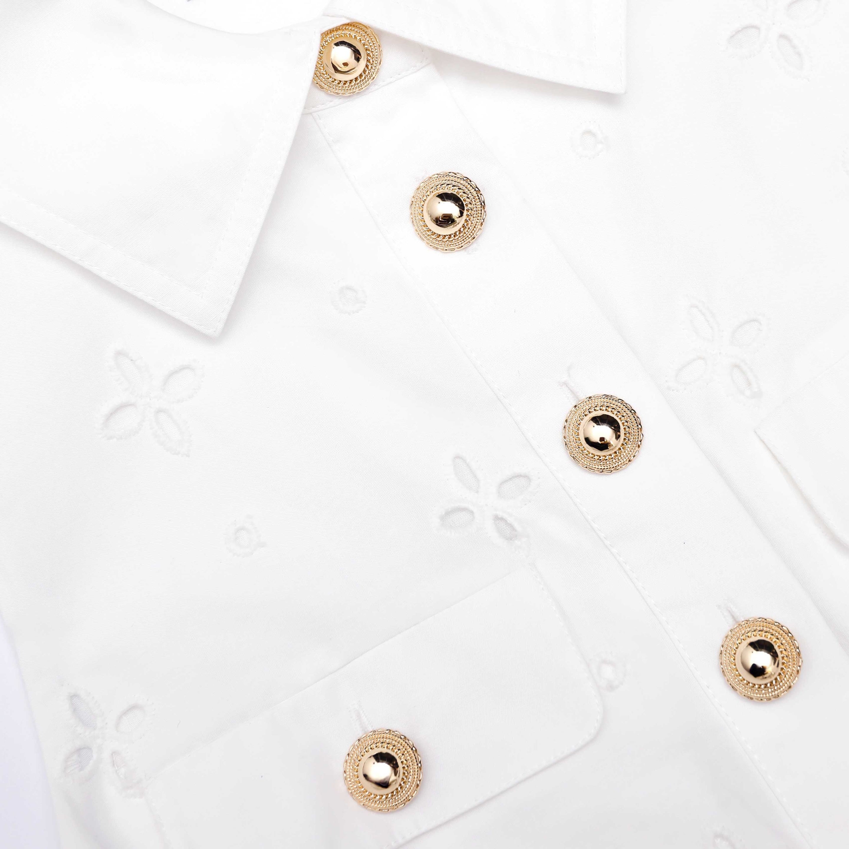 White Cotton Broderie Collared Midi Dress - 5