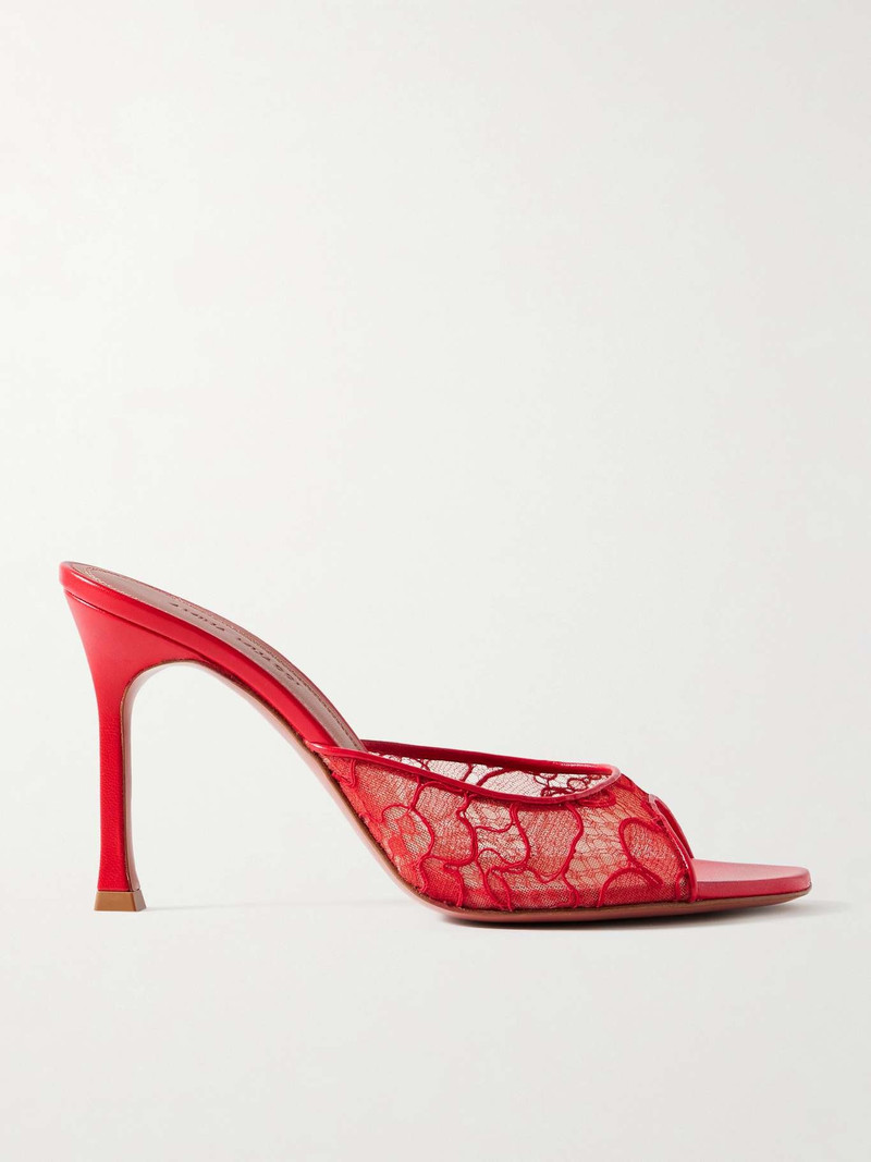 Alexa corded lace and leather pumps Red - 1