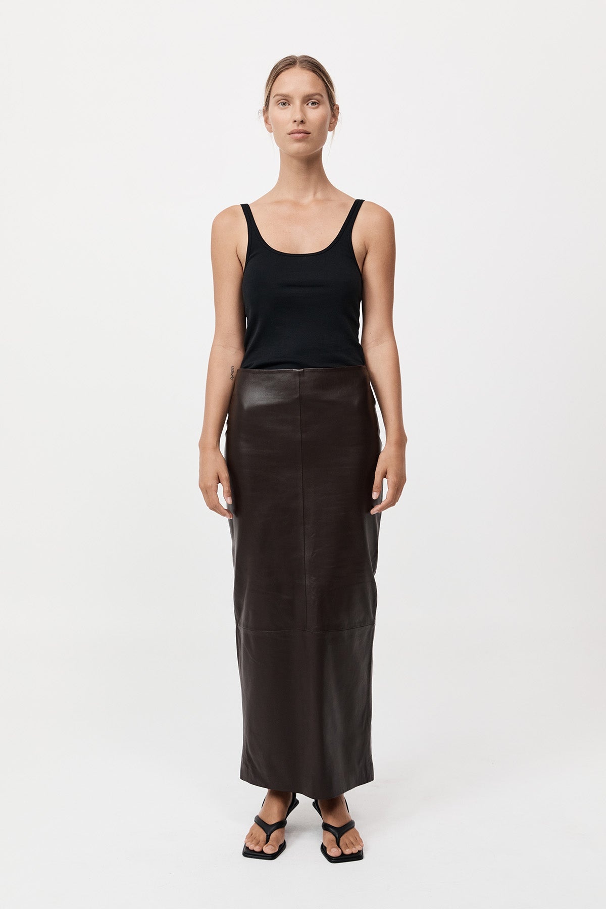 Leather Column Skirt - Chocolate - 2