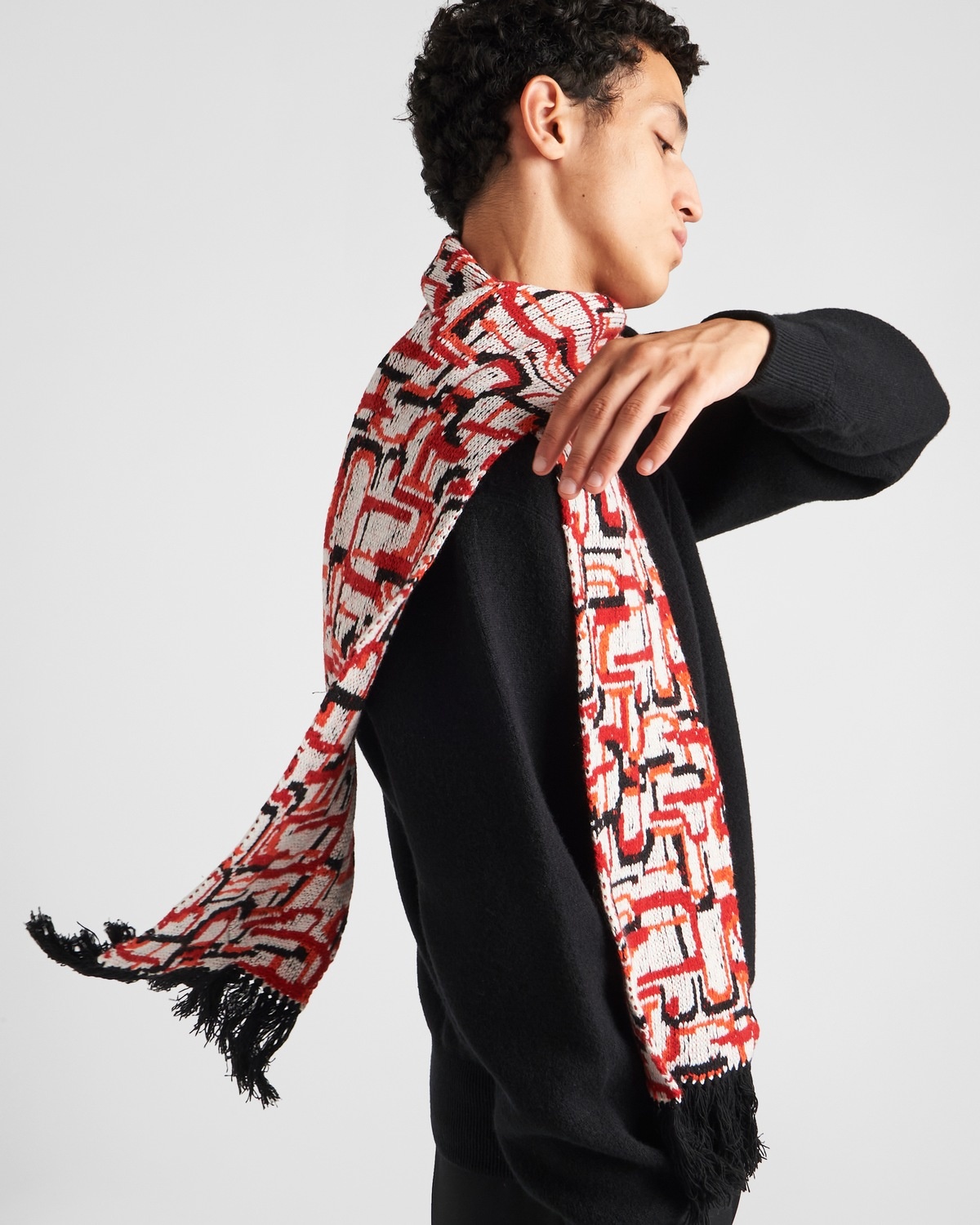 Wool and cashmere jacquard scarf - 3