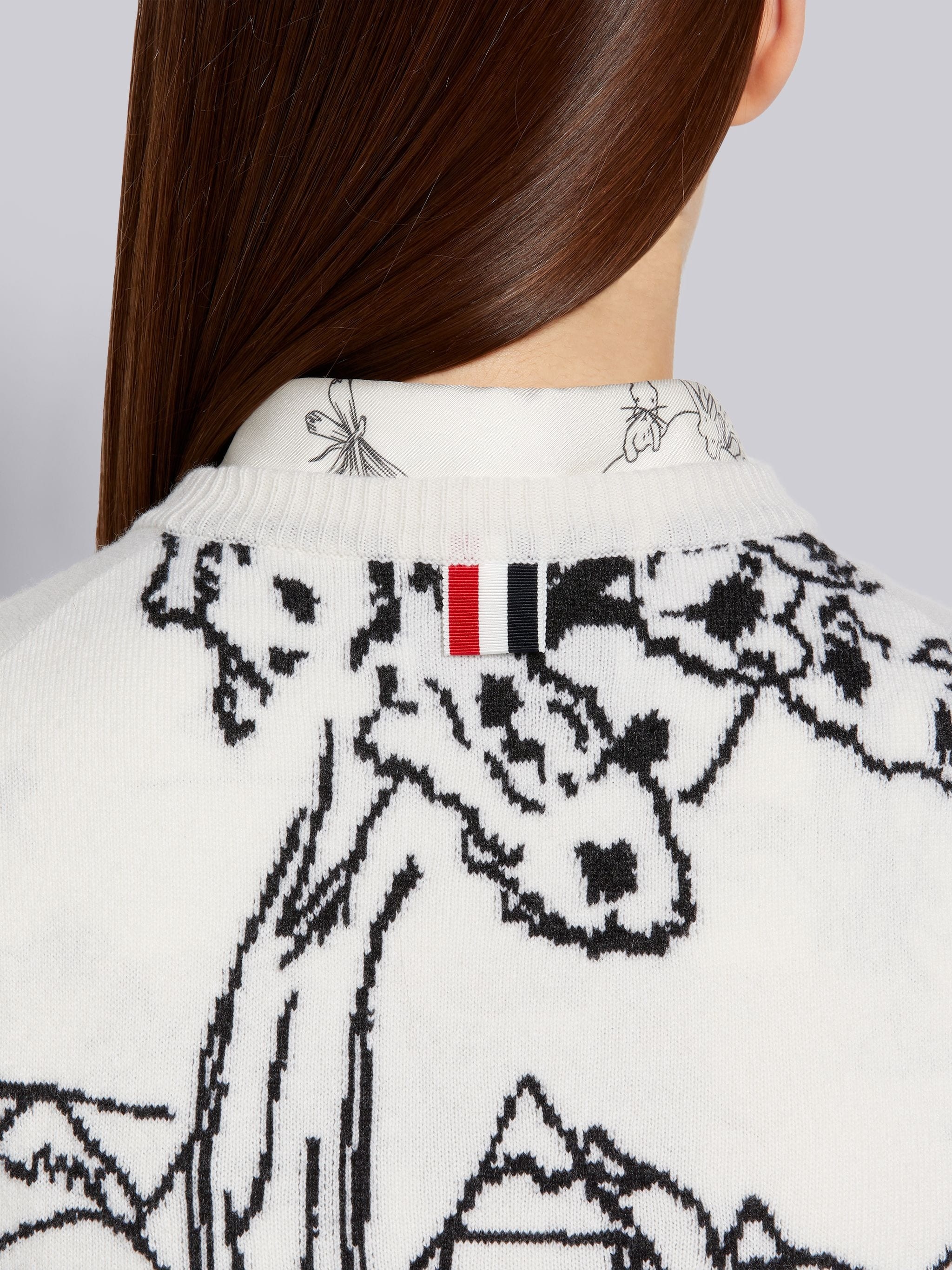 White Animal Camp Toile Intarsia Cashmere Crew Neck Shell Top - 6