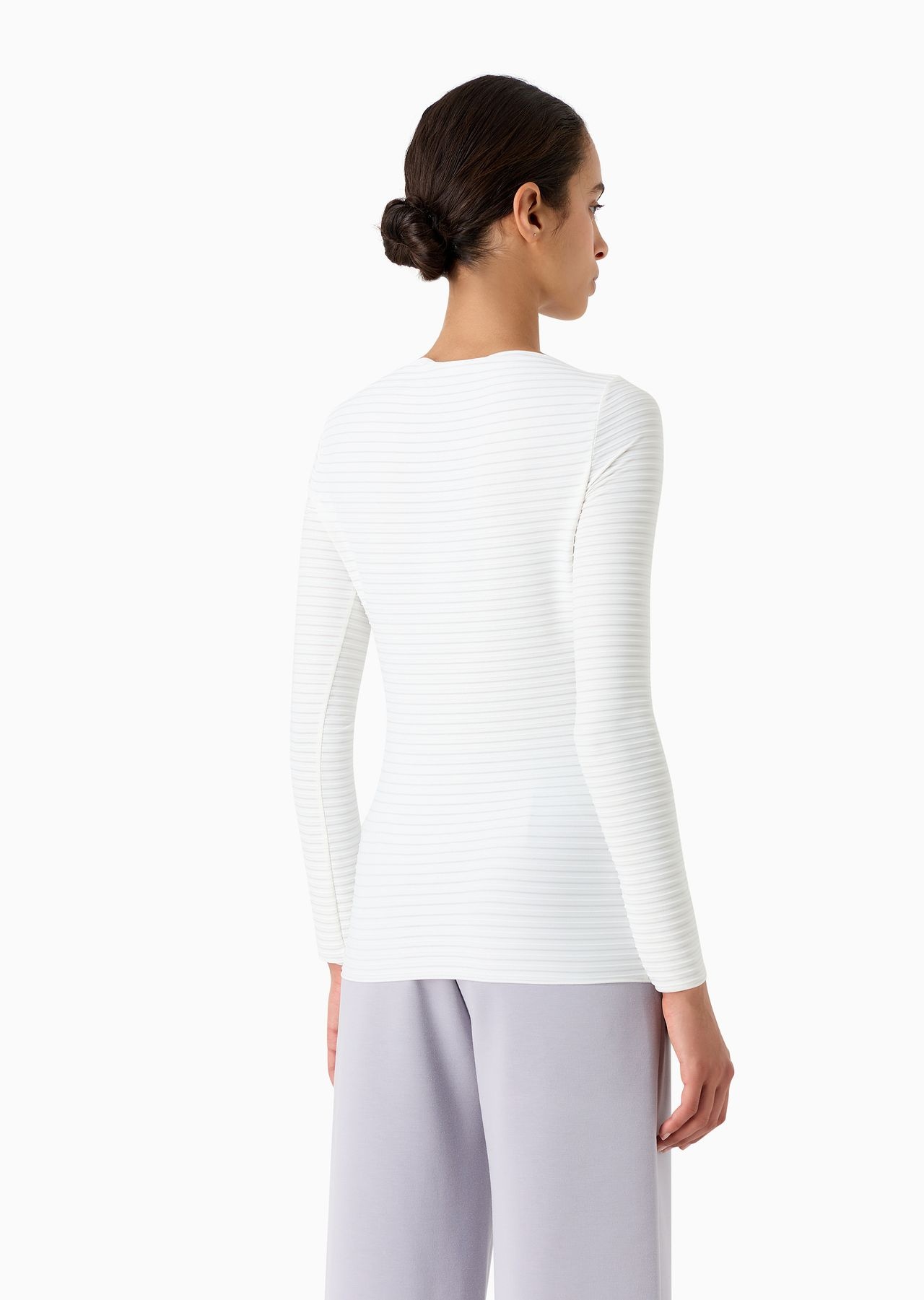 Boat-neck jumper in a jacquard fabric with embossed stripe motif - 3