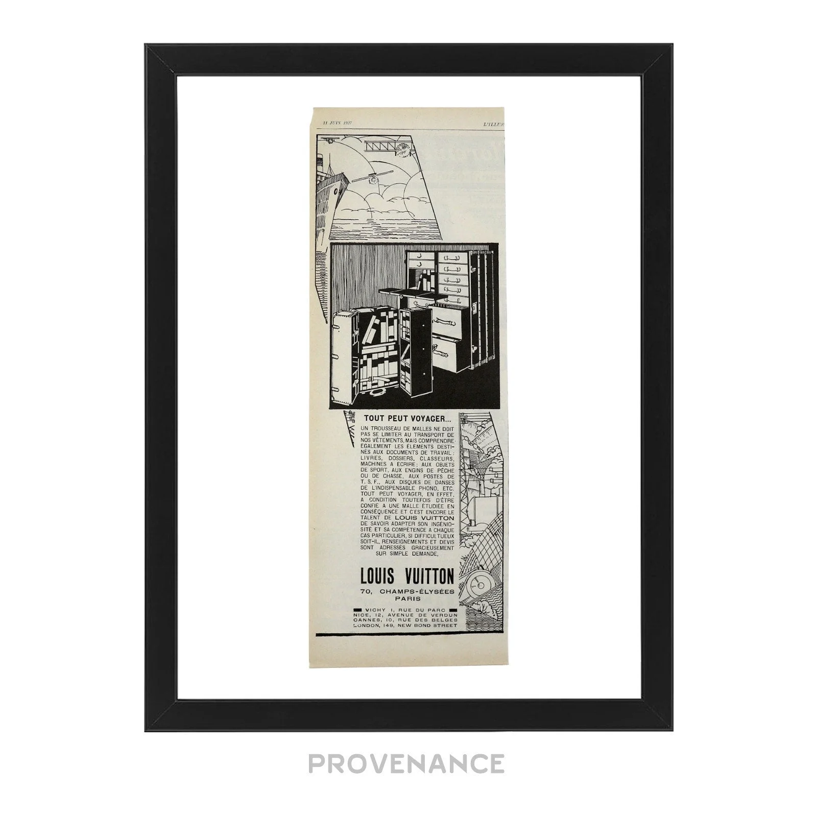 Louis Vuitton Antique Vintage Newsprint Ad - Travel Trunk - 1