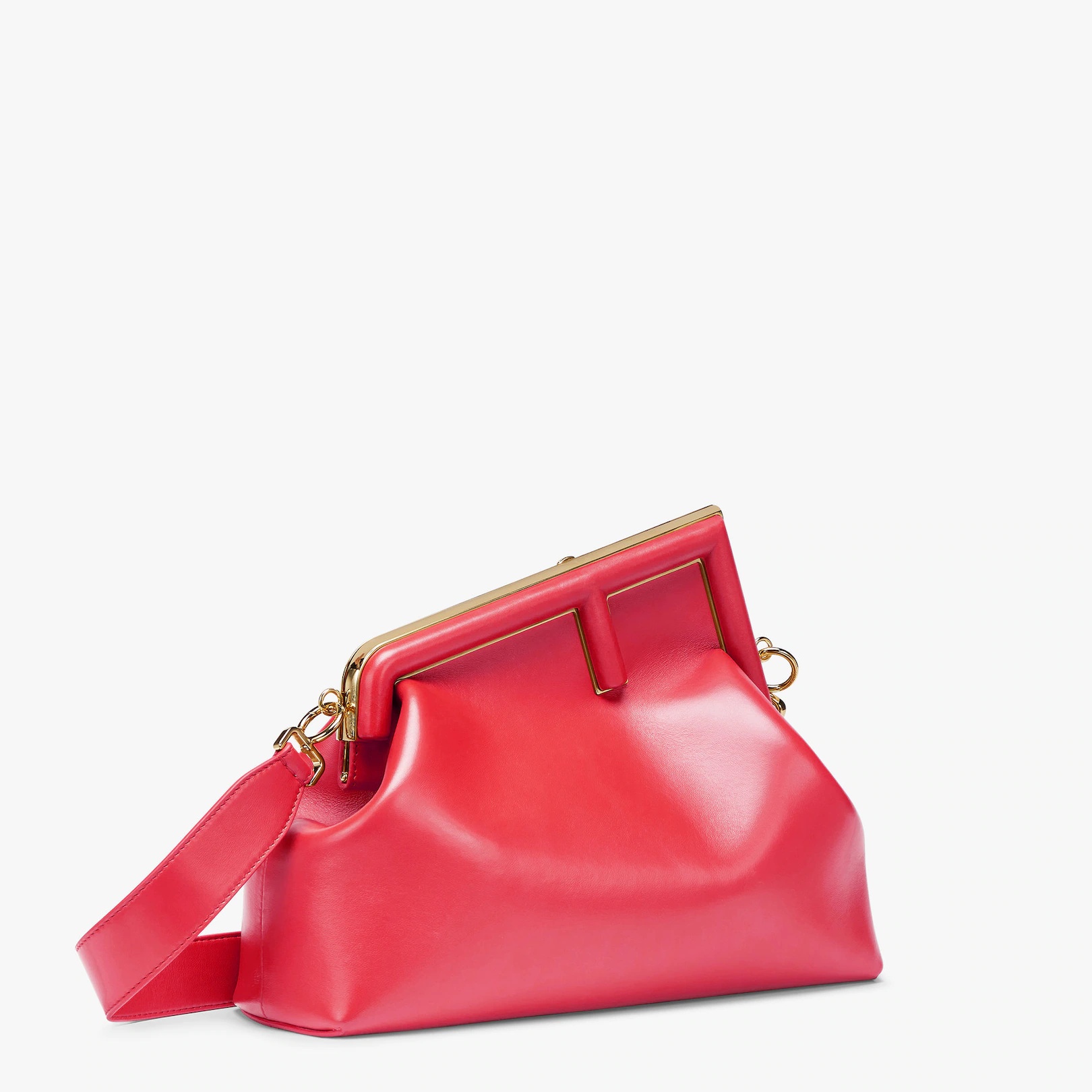 Medium Fendi First bag in fuchsia soft nappa leather with an oversized F metal clasp with tone on to - 2