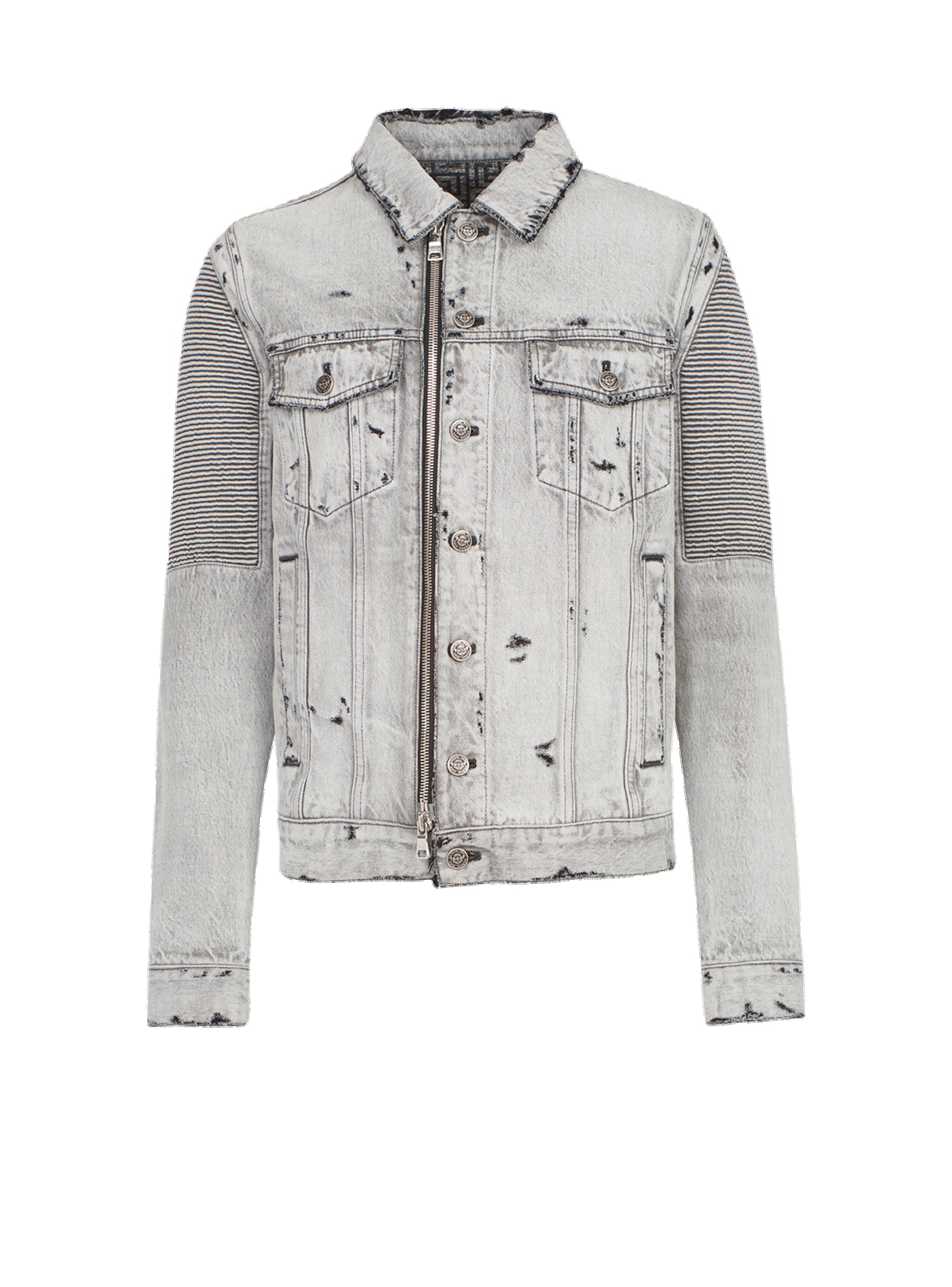 Faded and ripped jean jacket with ridged panels - 1