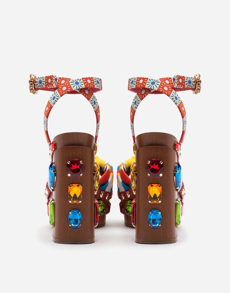 Carretto-print canvas clogs with bejeweled appliqués - 3