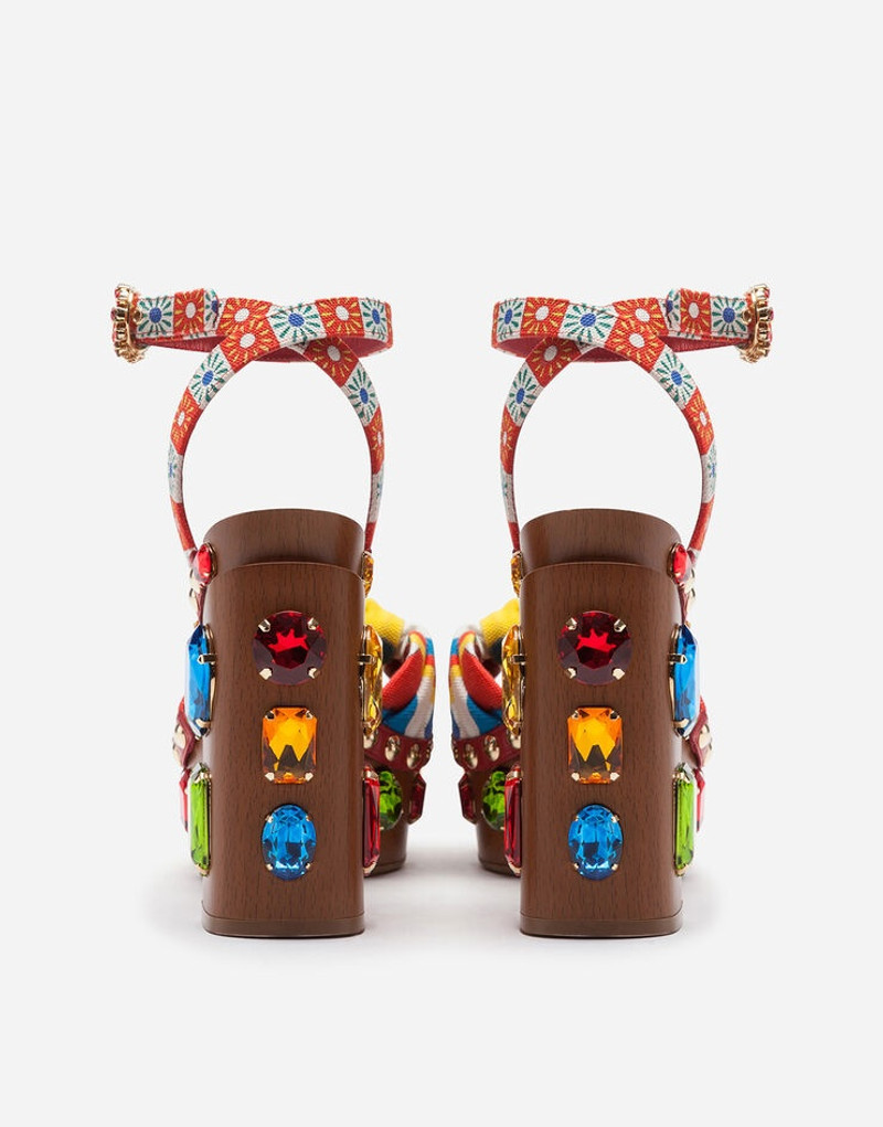 Carretto-print canvas clogs with bejeweled appliqués 3