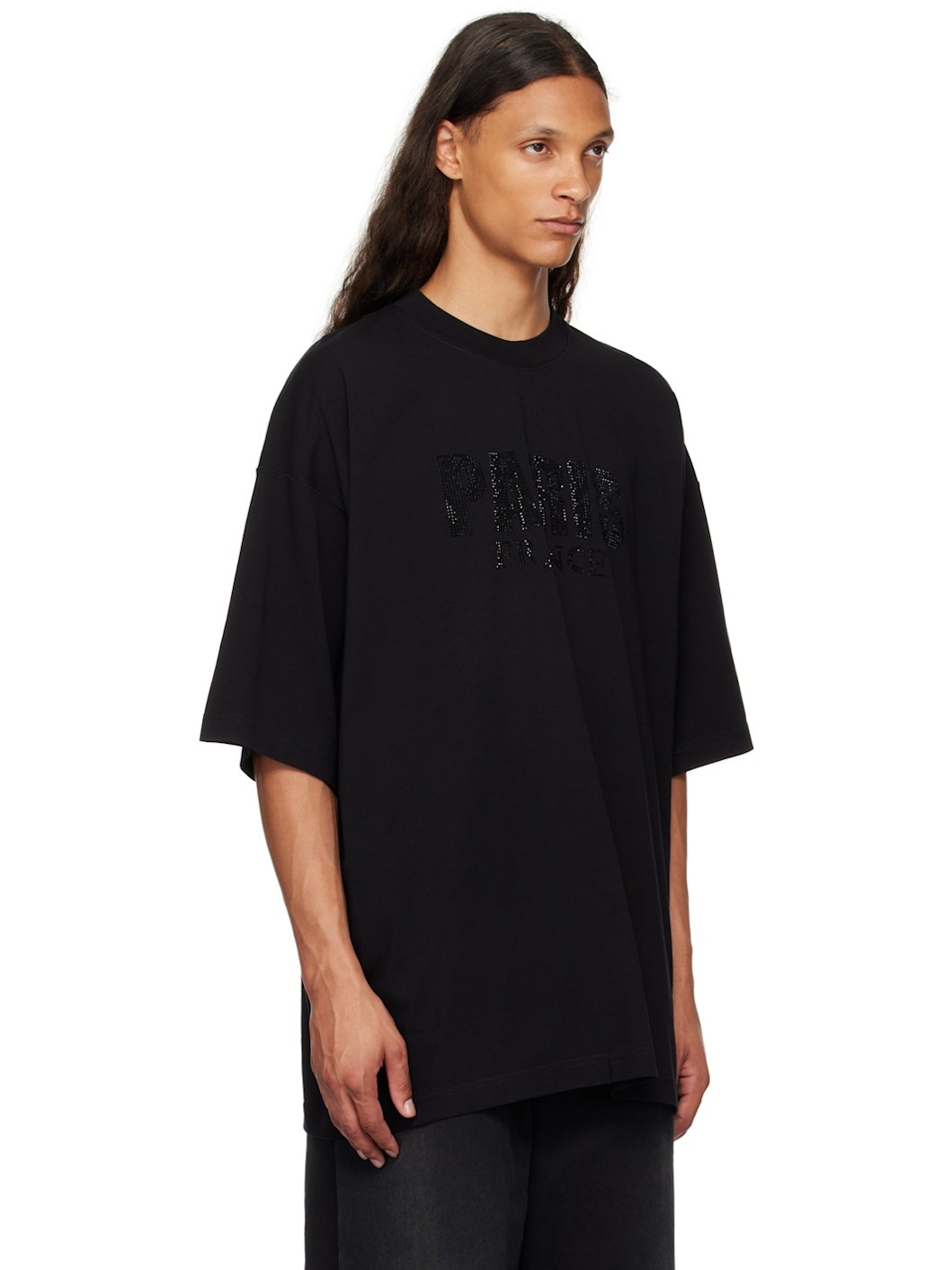 Black 'Paris' Crystal-Cut T-Shirt - 2