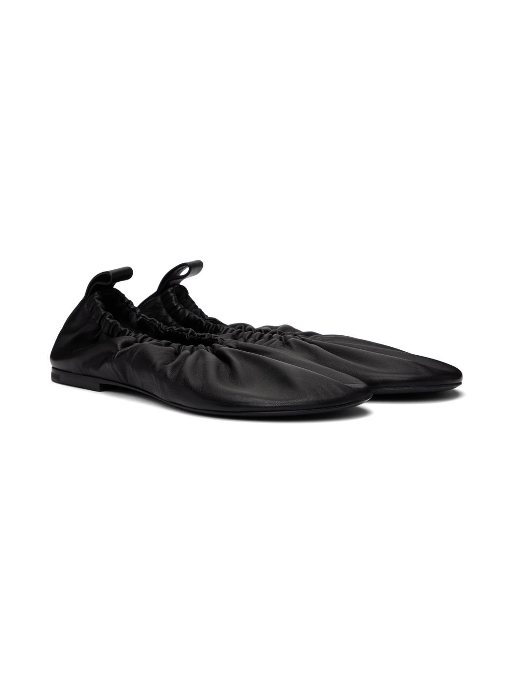 Black Gathered Ballerina Flats - 4