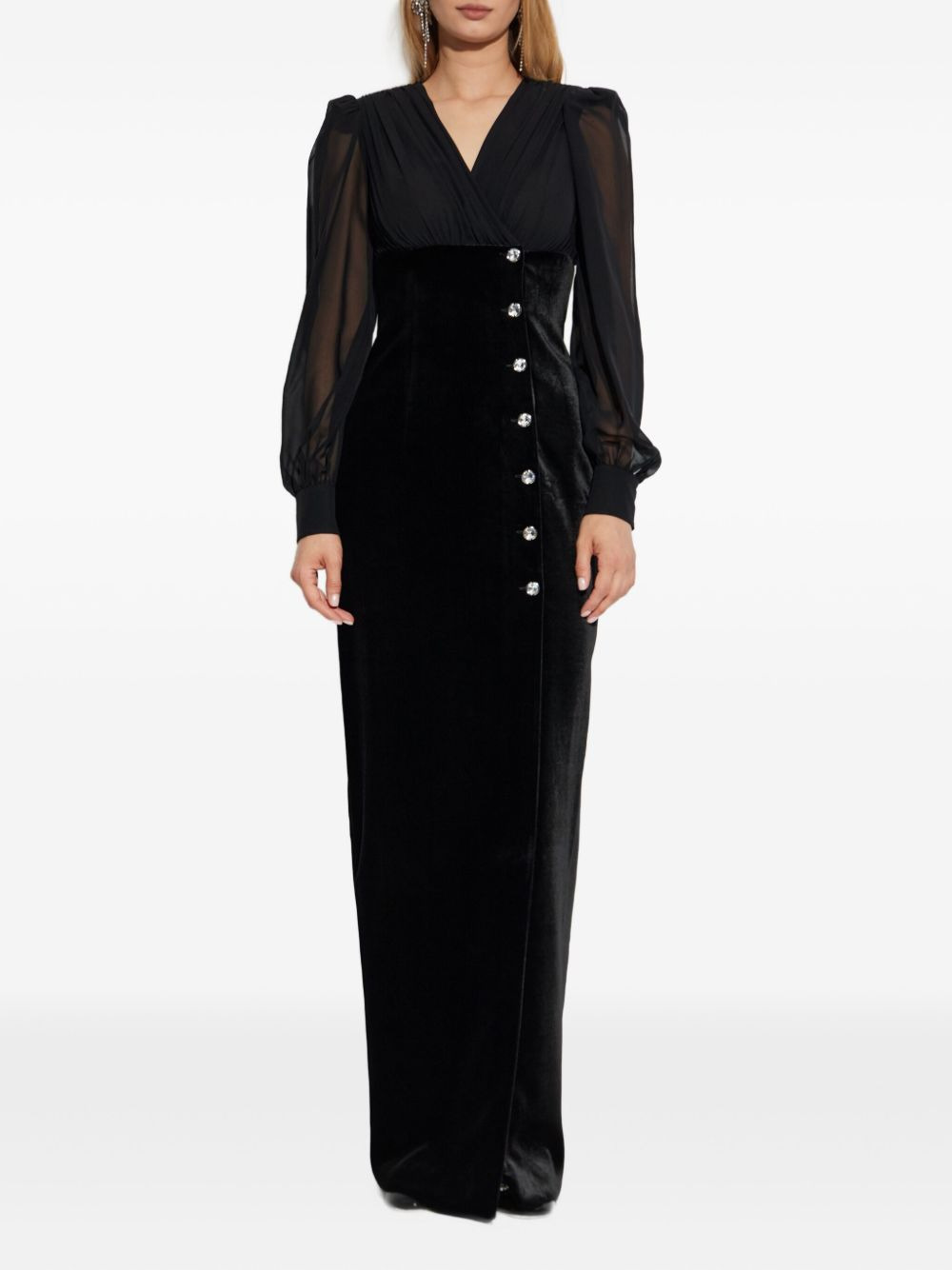 jewel-button velvet dress - 3